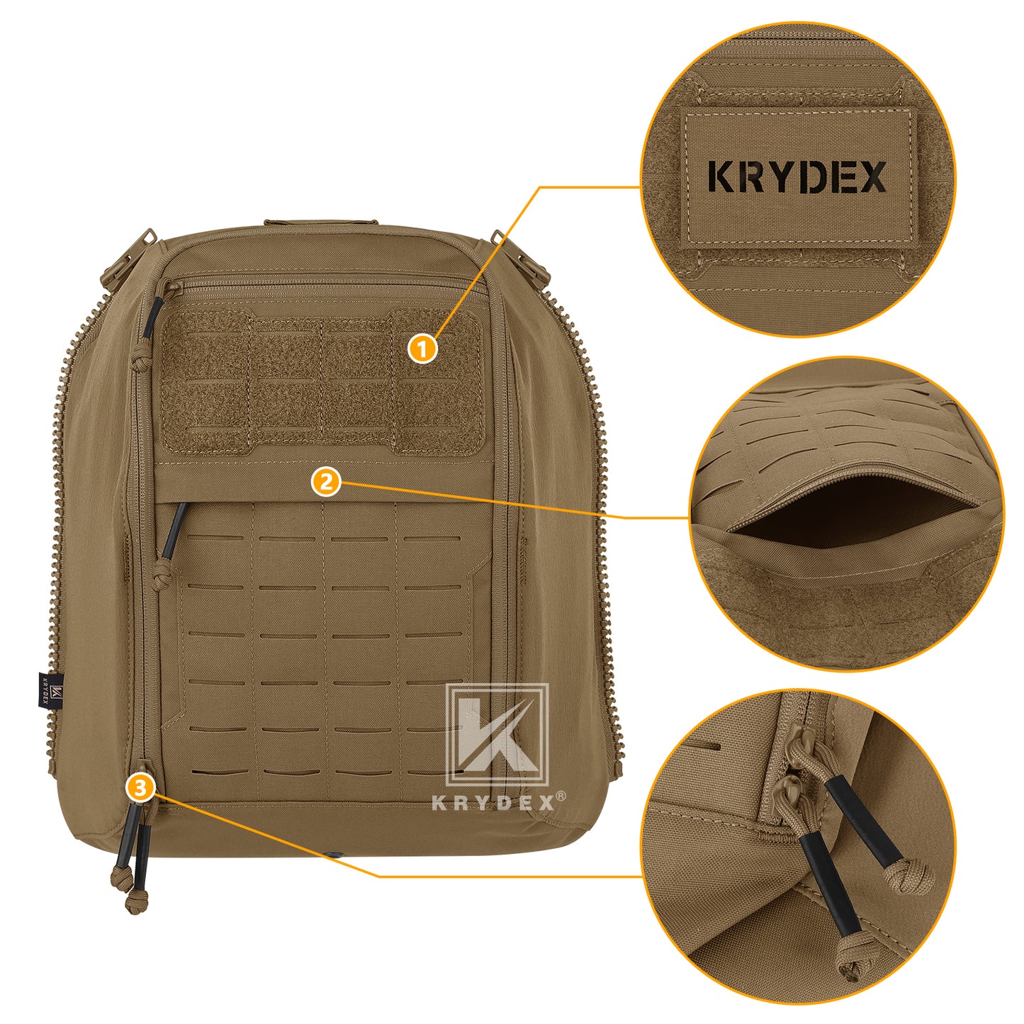 Krydex Tactical Zip-on Back Panel for Scarab Vest MOLLE Helmet Hydration Backpack