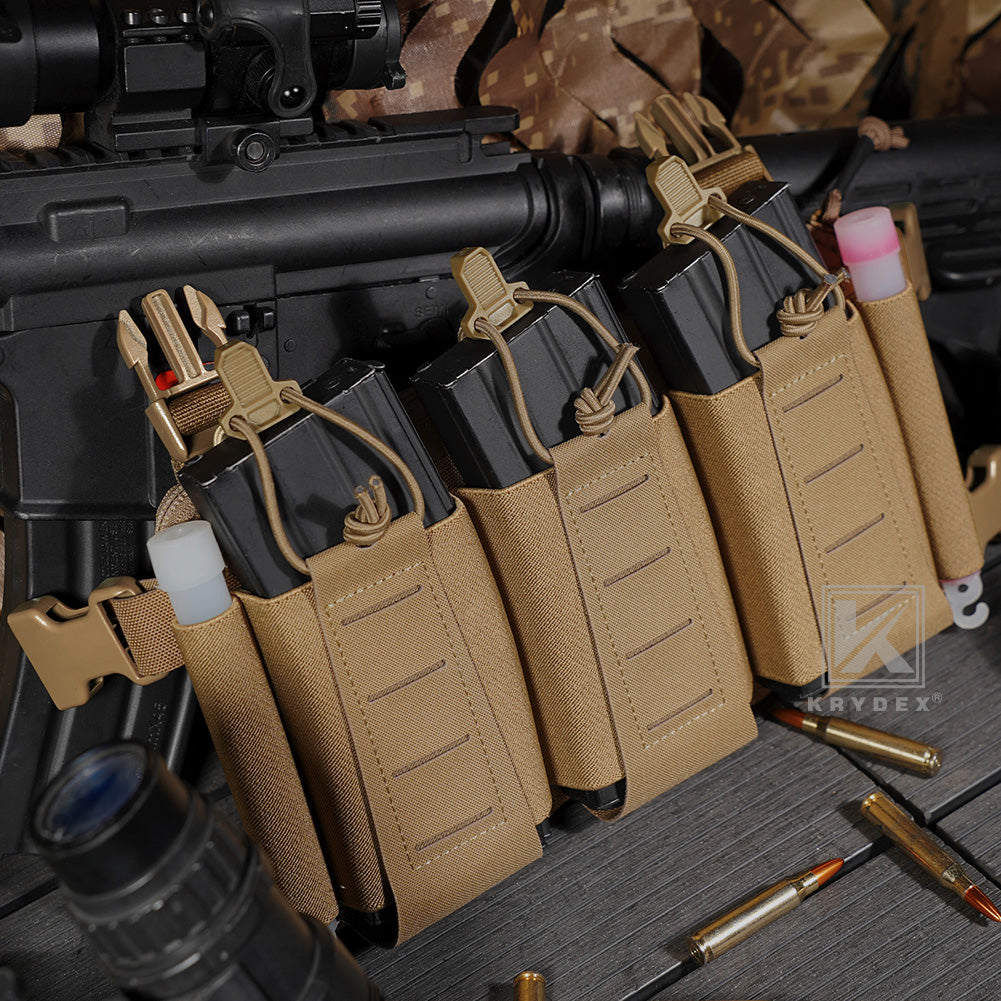 Krydex Tactical Triple Elastic 556 Magazine Pouch Placard GP Pouch Low-Profile Mag Holders for Chest Rig and Vest