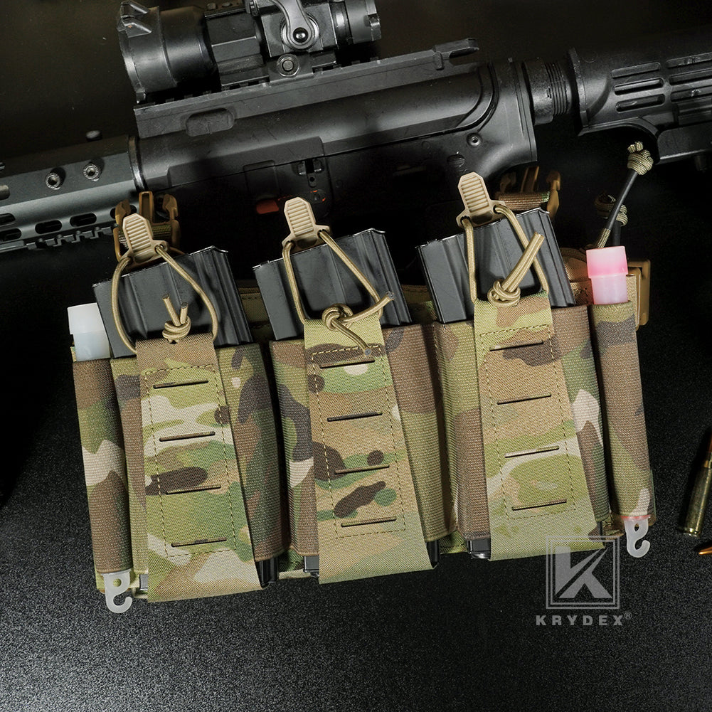 Krydex Tactical Triple Elastic 556 Magazine Pouch Placard GP Pouch Low-Profile Mag Holders for Chest Rig and Vest