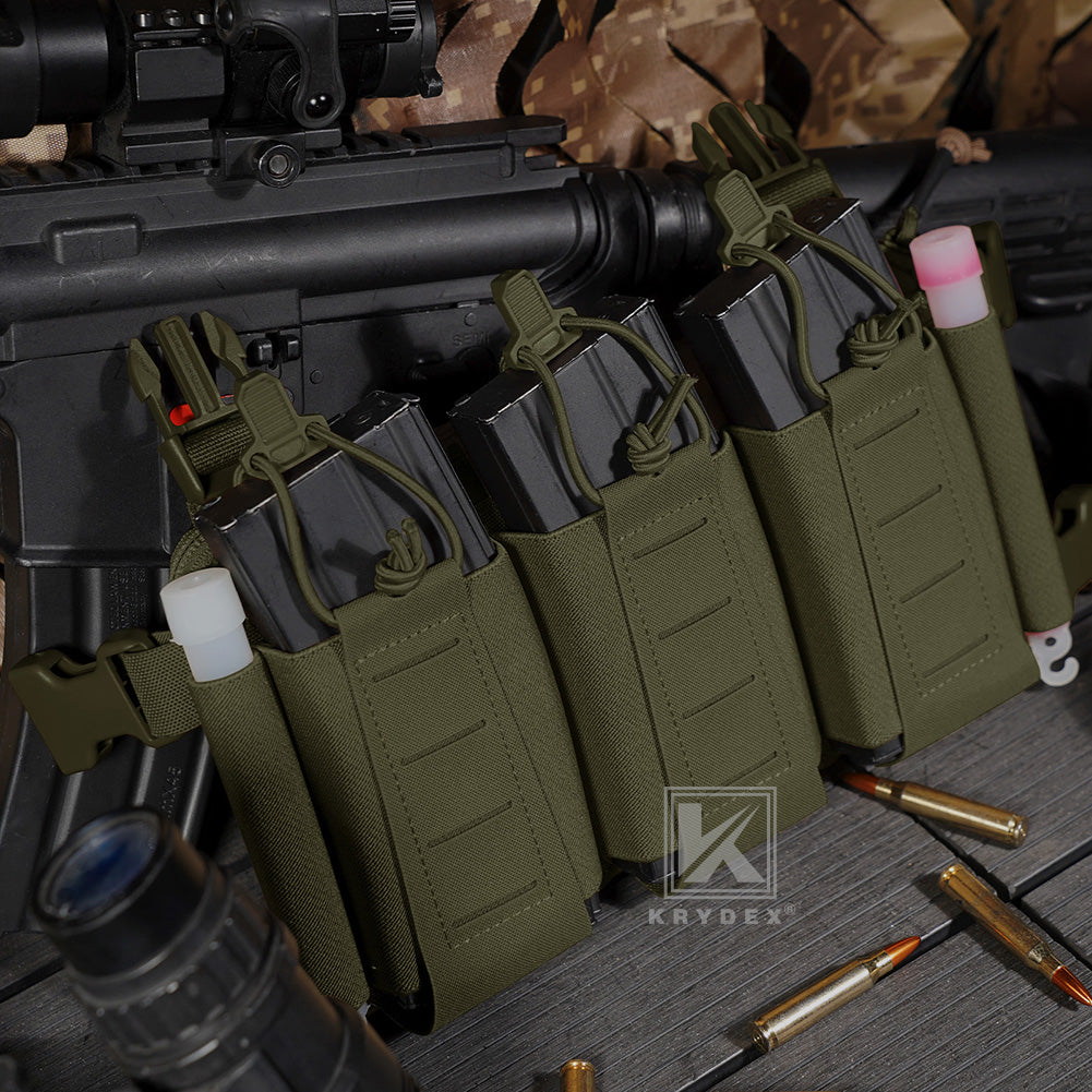 Krydex Tactical Triple Elastic 556 Magazine Pouch Placard GP Pouch Low-Profile Mag Holders for Chest Rig and Vest