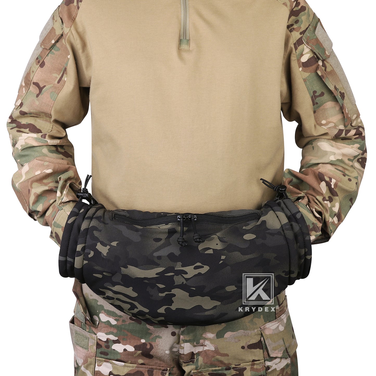 Krydex Tactical Soft Shell Hand Warmer Muff Sherpa Fleece Lined Muffler Water-Resist Vest Drop Hanger Warmer Pouch Outdoor Winter Hunting Field Survival