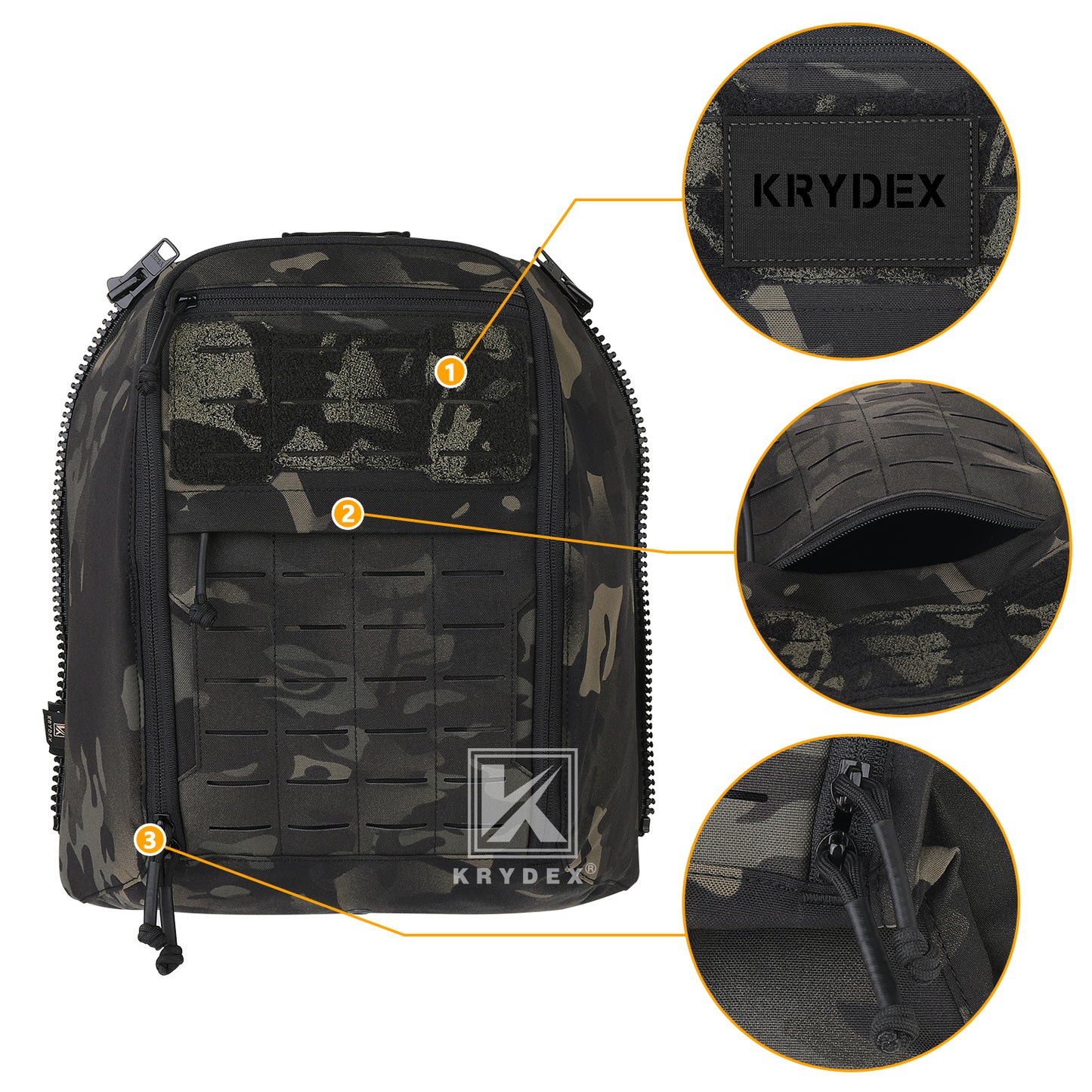 Krydex Tactical Zip-on Back Panel for Scarab Vest MOLLE Helmet Hydration Backpack