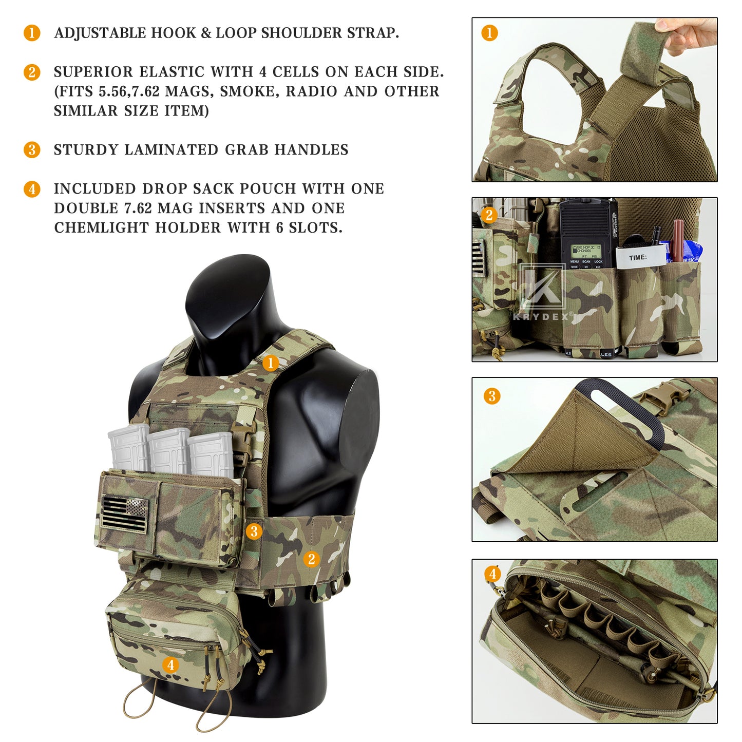 KRYDEX Low Vis Slick Plate Carrier Tactical Vest Body Armor w/MK Micro Fight Chest Rig Set