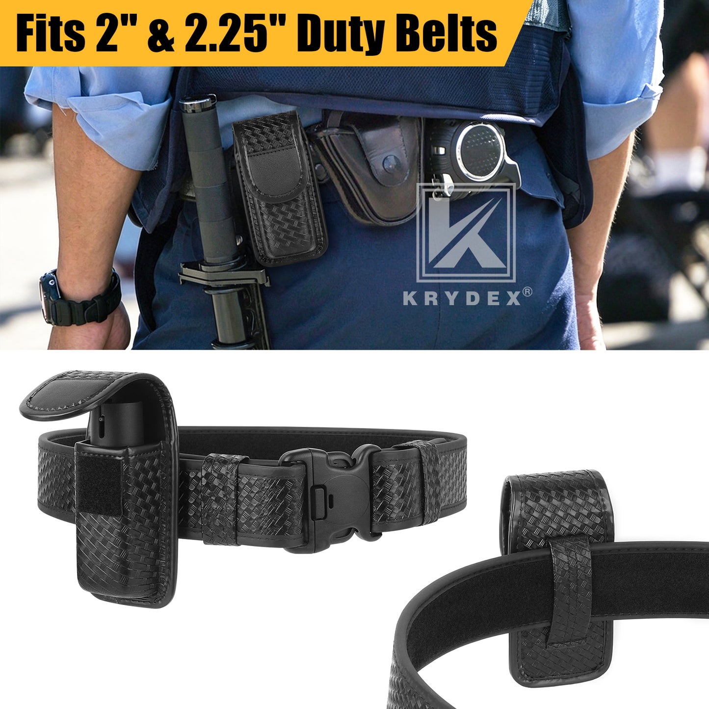 Krydex OC / MK3 Spray Holster Basket Weave OC MACE Pepper Spray Pouch Canister Flashlight Holder Multi-Tool Plier Pouch Fits 1.5" 1.75" 2" 2.25"  Duty Belt for Police Security LE Outdoor