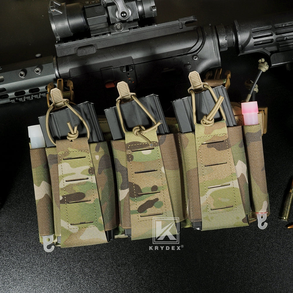 Krydex Tactical Triple Elastic 556 Magazine Pouch Placard GP Pouch Low-Profile Mag Holders for Chest Rig and Vest