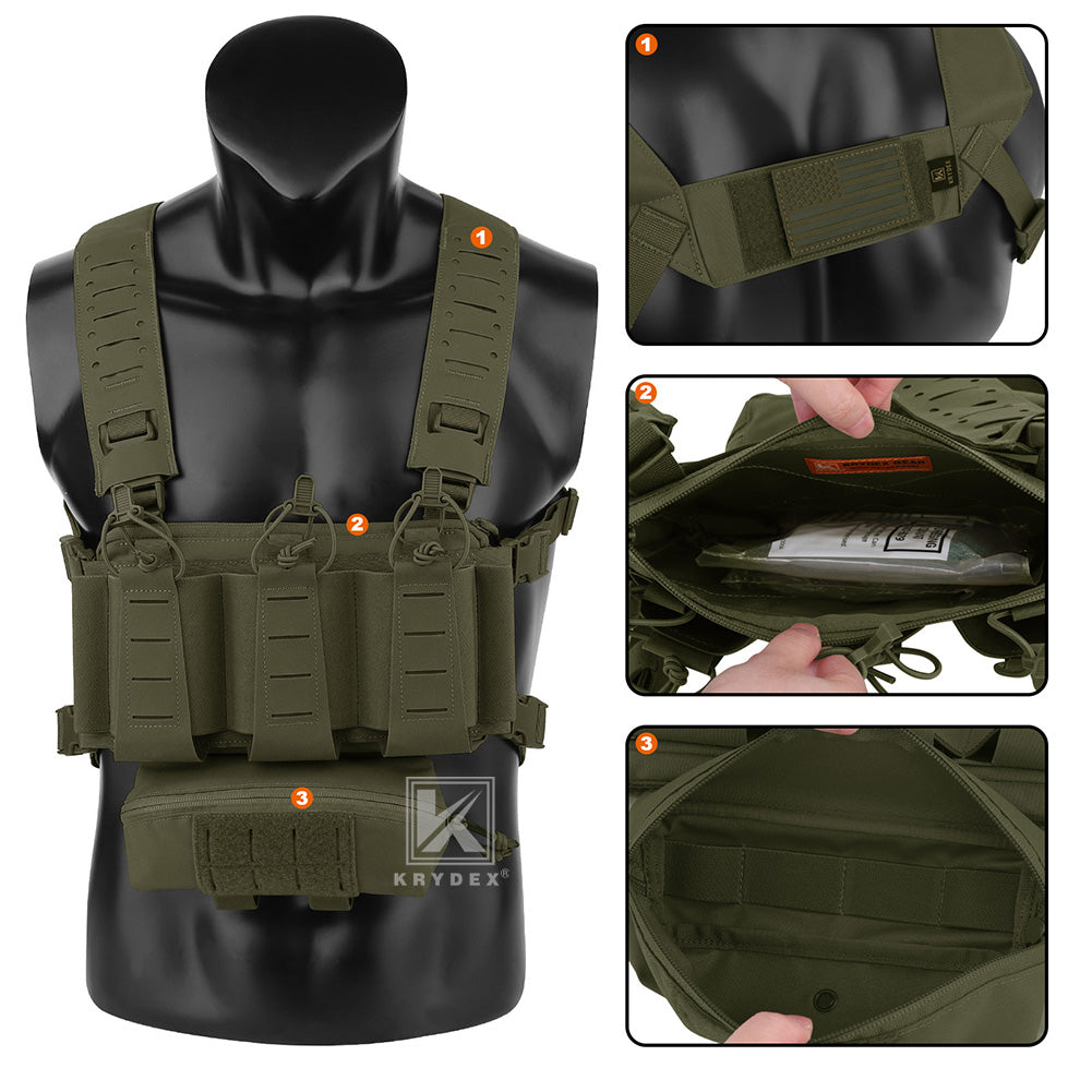 Krydex Tactical Chest Rig Triple Elastic 556 Magazine Pouch Placard GP Pouch Mini Drop Dangler Pouch