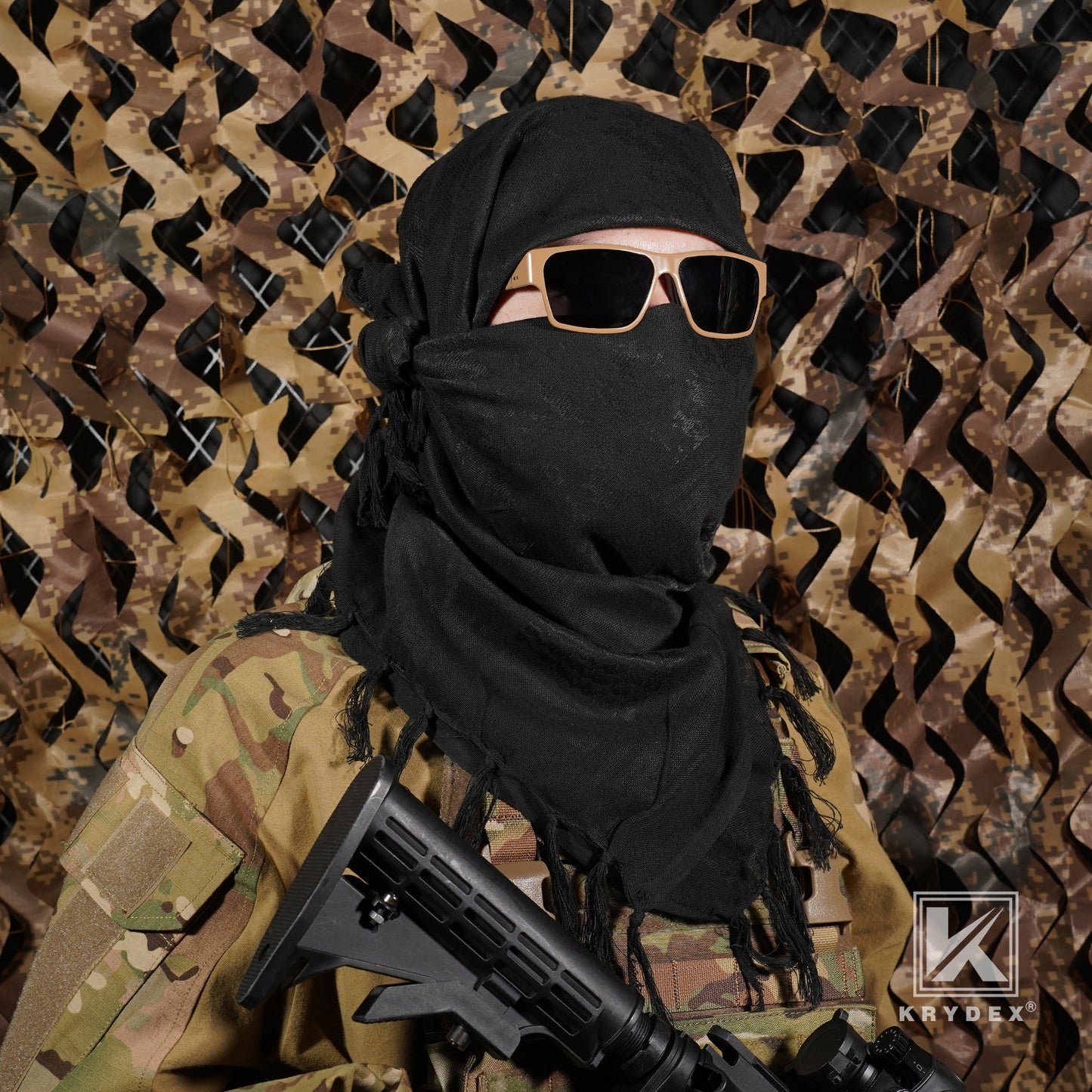 Krydex Tactical Scarf Headwrap Facecover Cotton Shemagh Breathable Balaclava Face Mask Neck Gaiter 43” x 43”