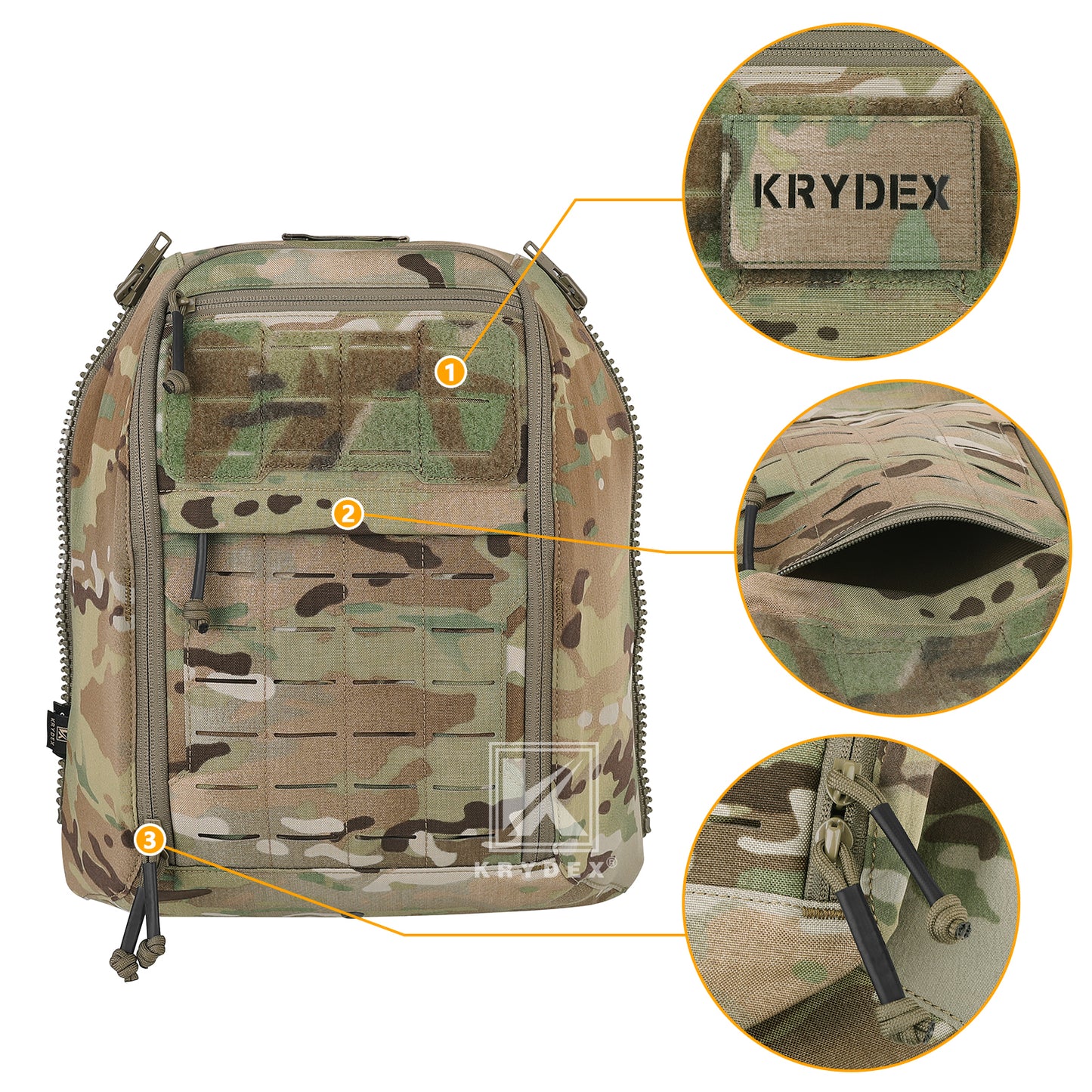Krydex Tactical Zip-on Back Panel for Scarab Vest MOLLE Helmet Hydration Backpack
