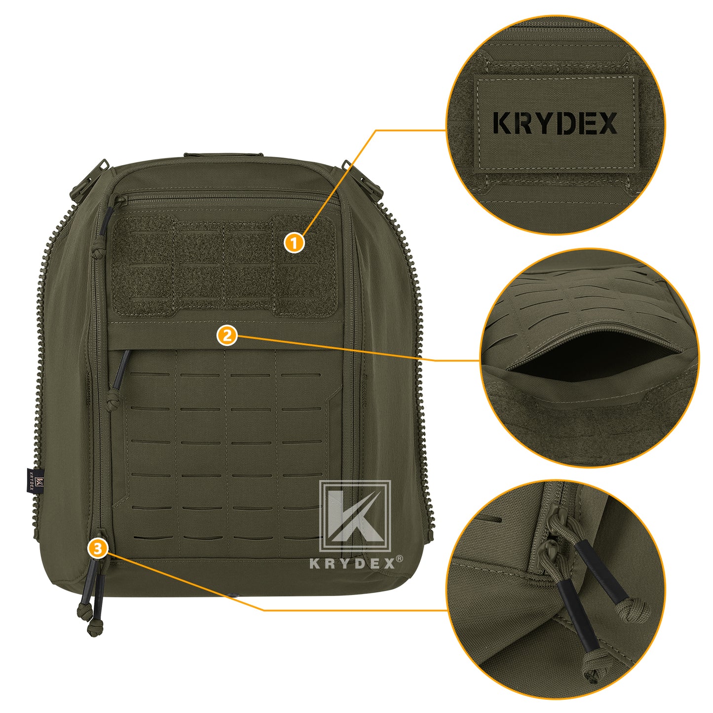 Krydex Tactical Zip-on Back Panel for Scarab Vest MOLLE Helmet Hydration Backpack