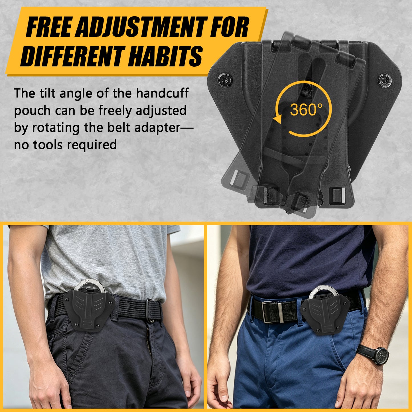 Krydex Handcuff Holster 360° Rotatable Dual-Lock Mount For 1.5”-2.25” Belt & MOLLE Clip Fits S&W Model 100/ASP/Peerless Chain Handcuffs Holder
