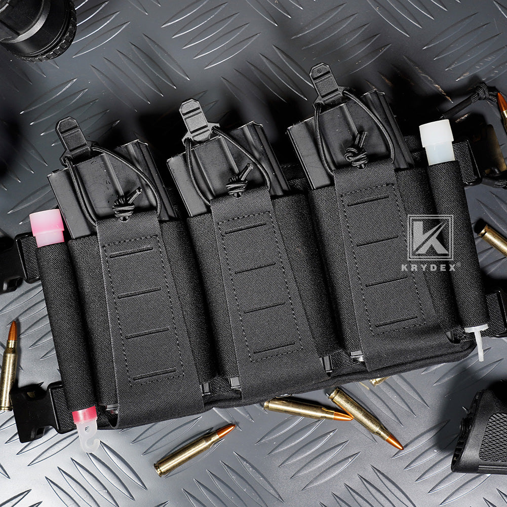 Krydex Tactical Triple Elastic 556 Magazine Pouch Placard GP Pouch Low-Profile Mag Holders for Chest Rig and Vest