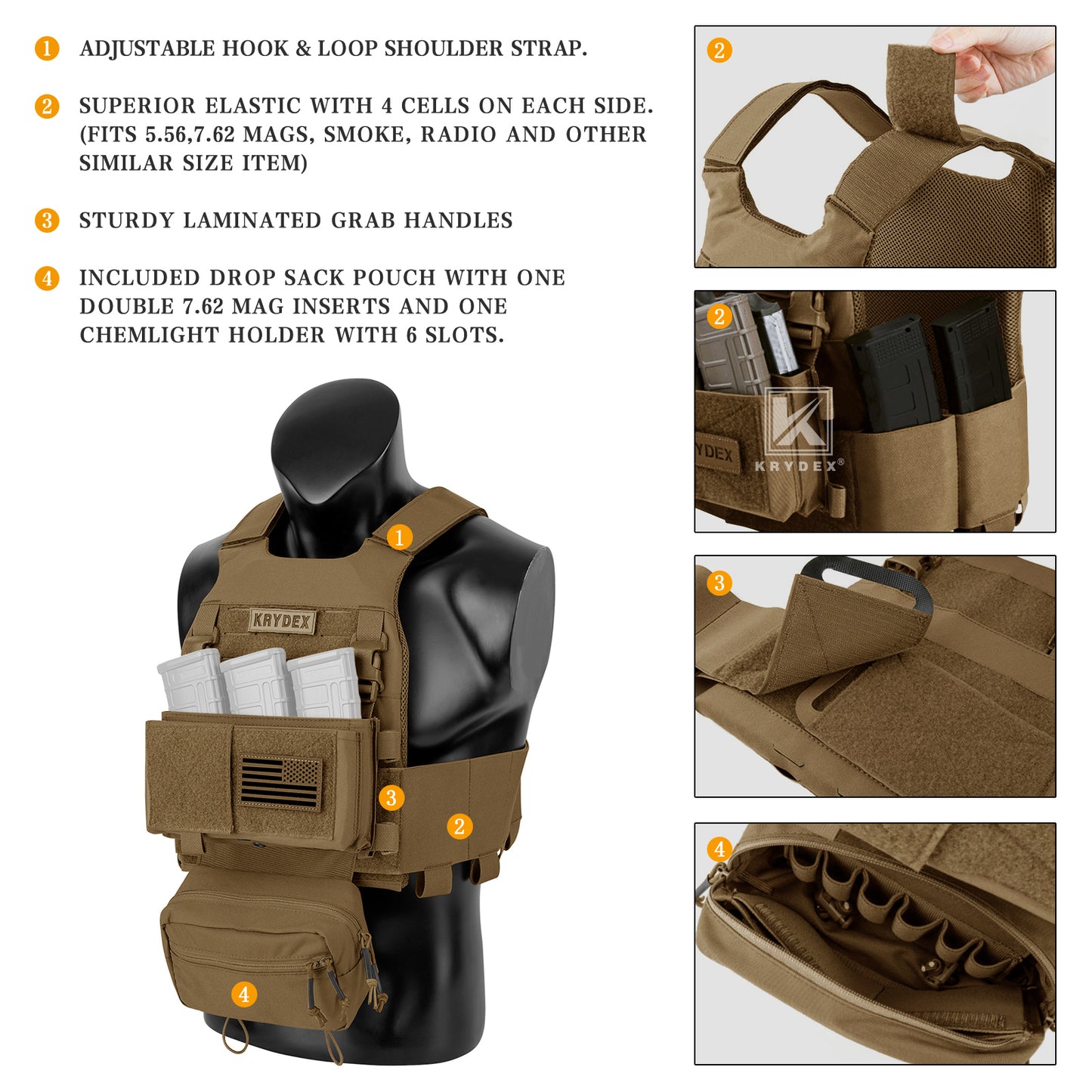 KRYDEX Low Vis Slick Plate Carrier Tactical Vest Body Armor w/MK Micro Fight Chest Rig Set