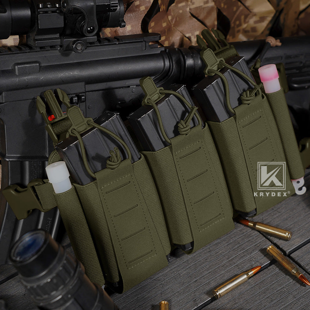 Krydex Tactical Triple Elastic 556 Magazine Pouch Placard GP Pouch Low-Profile Mag Holders for Chest Rig and Vest