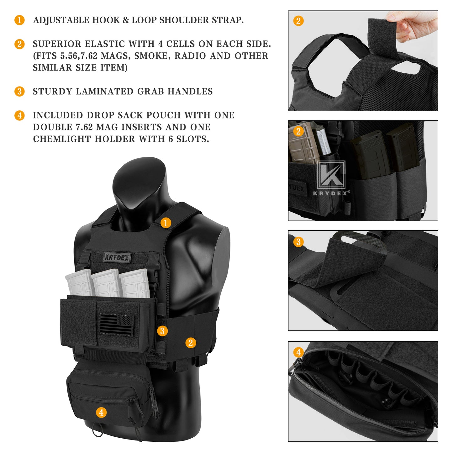 KRYDEX Low Vis Slick Plate Carrier Tactical Vest Body Armor w/MK Micro Fight Chest Rig Set
