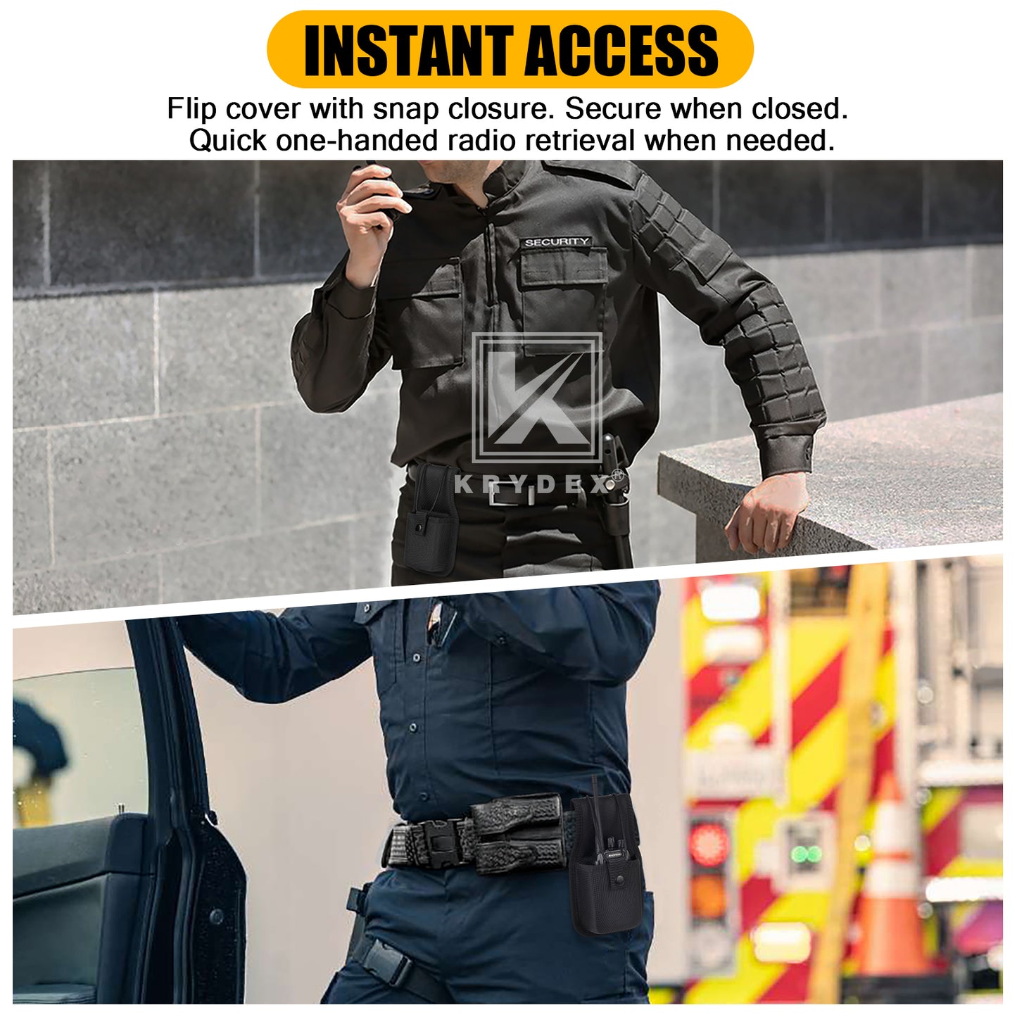 Krydex 1680D Nylon Radio Pouch for Duty Belt Universal Radio Holster Walkie Talkies for Police Security & Law Enforcement Heavy Duty Durable Fits 2" & 2.25" Belts
