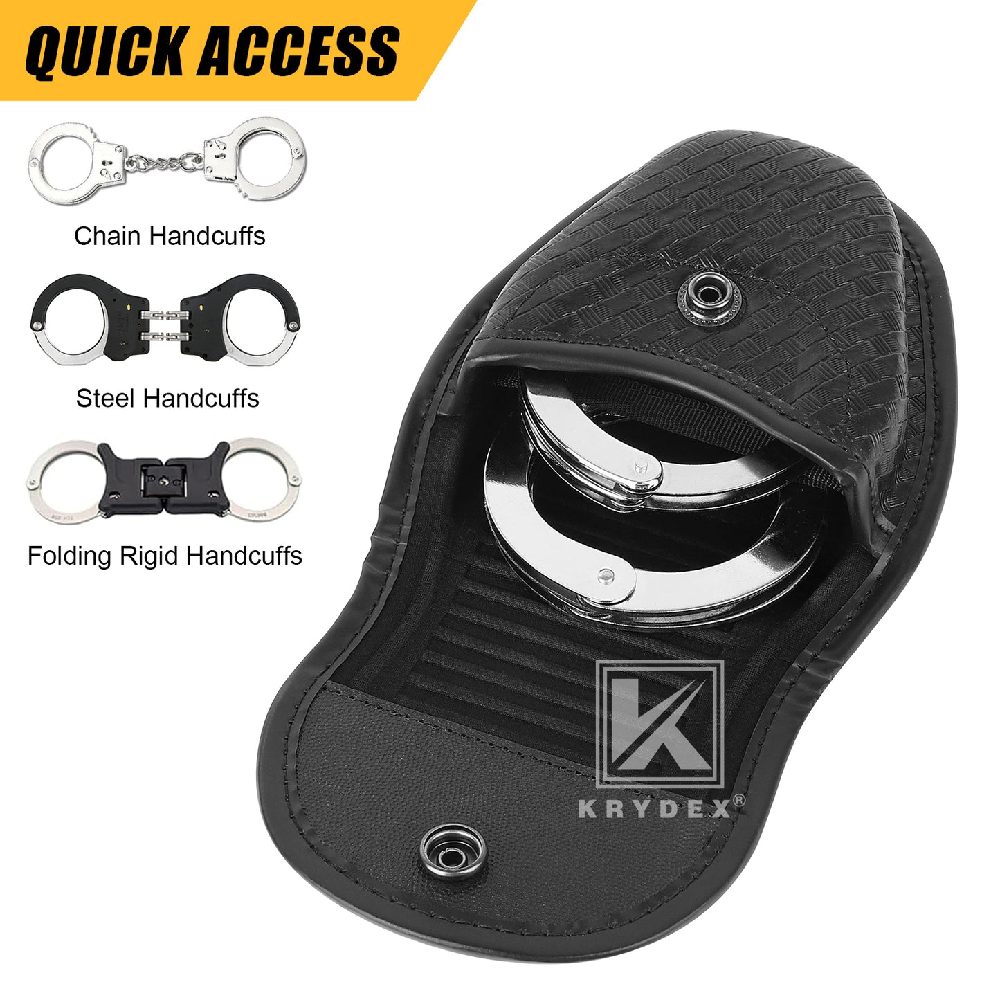 Krydex Double Hidden Snap Basket weave Handcuff Case Pouch Fits 2” & 2.25” Duty Belt For Police Law Enforcement & Security Guard Equipment