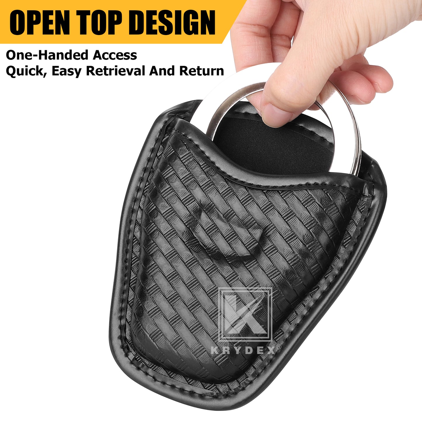 Krydex Open Top Basket weave Handcuff Case for Duty Belt Single Handcuff Pouch Fits 2” & 2.25” Duty Belt For Police Law Enforcement & Security Guard Equipment