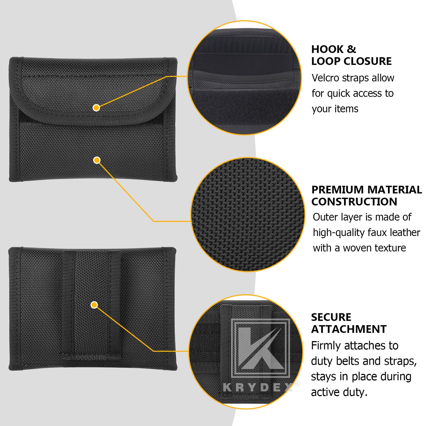 Krydex Flat Glove Holder Latex Nitrile Disposable Gloves Nylon Pouch Fits 2" & 2.25" Duty Belt For Police Firefighter Law enforcement EMT Paramedic First Responders