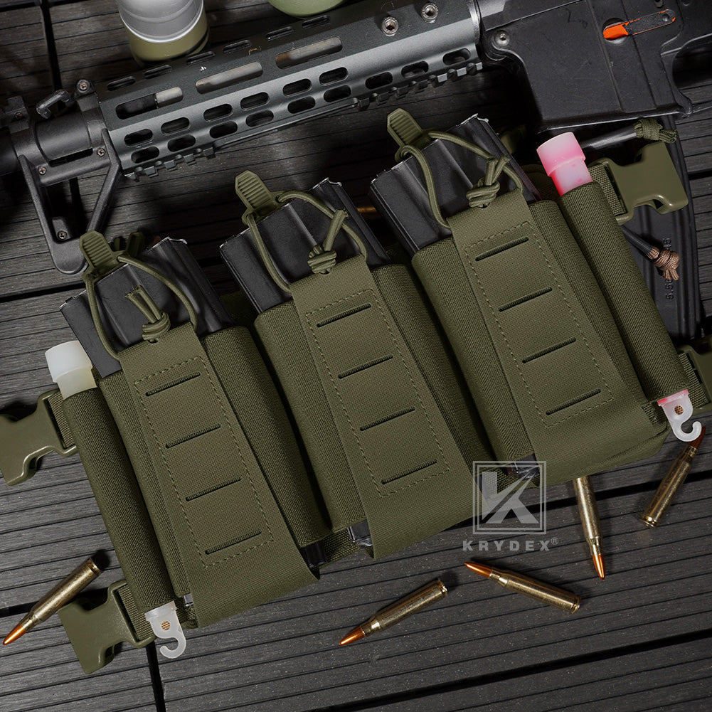 Krydex Tactical Triple Elastic 556 Magazine Pouch Placard GP Pouch Low-Profile Mag Holders for Chest Rig and Vest