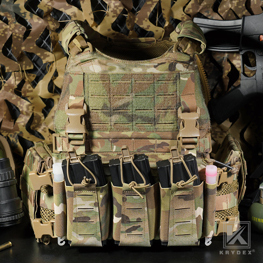 Krydex Tactical Triple Elastic 556 Magazine Pouch Placard GP Pouch Low-Profile Mag Holders for Chest Rig and Vest