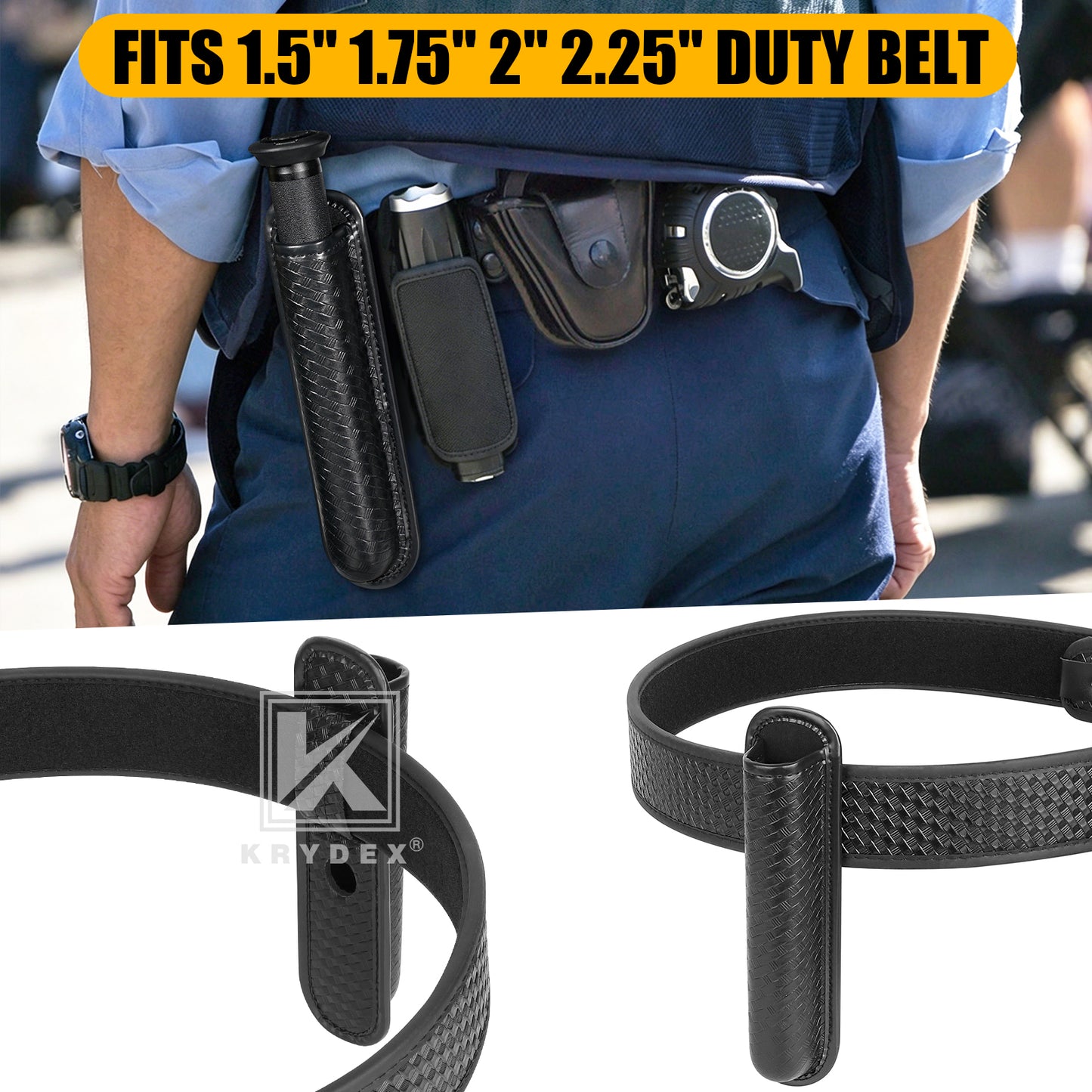Krydex Molded Baton Holder Fits 16 - 21" Expandable Batons Basket Weave Baton Pouch Fits 1.5" 1.75" 2" 2.25" Duty Belt For Police Security Officer LE