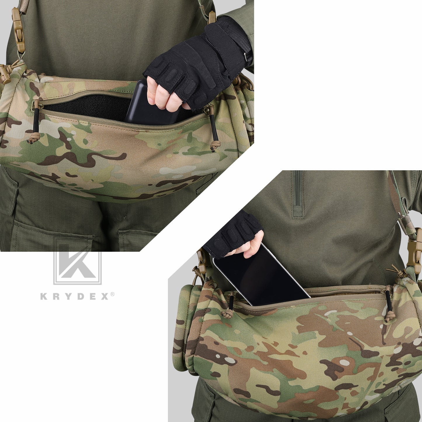 Krydex Tactical Soft Shell Hand Warmer Muff Sherpa Fleece Lined Muffler Water-Resist Vest Drop Hanger Warmer Pouch Outdoor Winter Hunting Field Survival