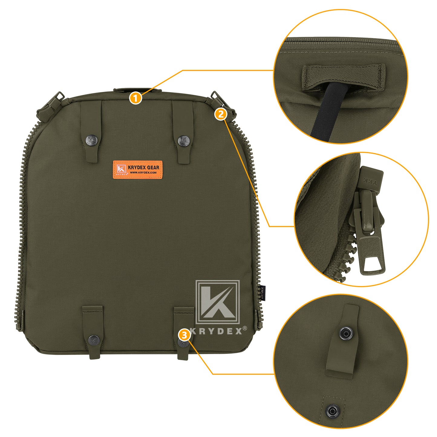 Krydex Tactical Zip-on Back Panel for Scarab Vest MOLLE Helmet Hydration Backpack