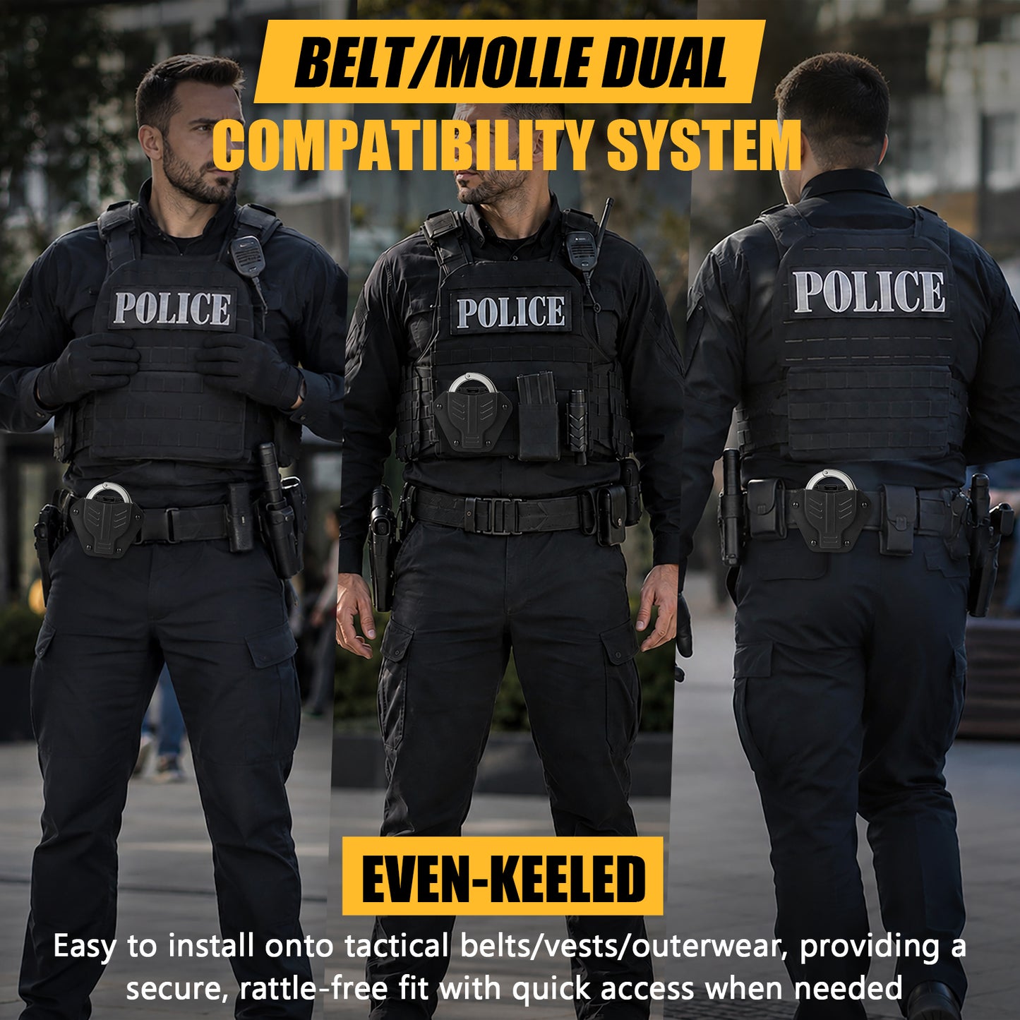 Krydex Handcuff Holster 360° Rotatable Dual-Lock Mount For 1.5”-2.25” Belt & MOLLE Clip Fits S&W Model 100/ASP/Peerless Chain Handcuffs Holder