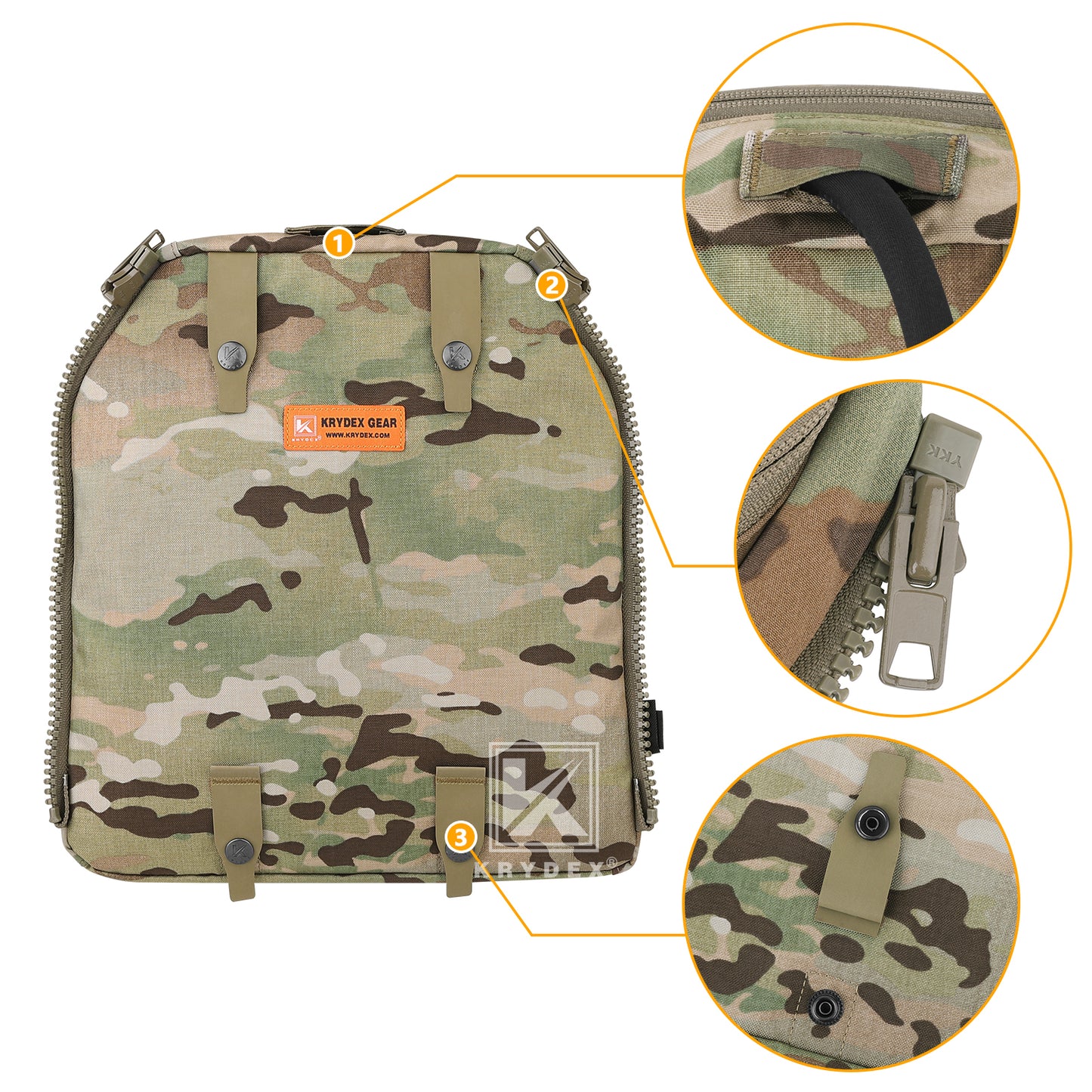 Krydex Tactical Zip-on Back Panel for Scarab Vest MOLLE Helmet Hydration Backpack