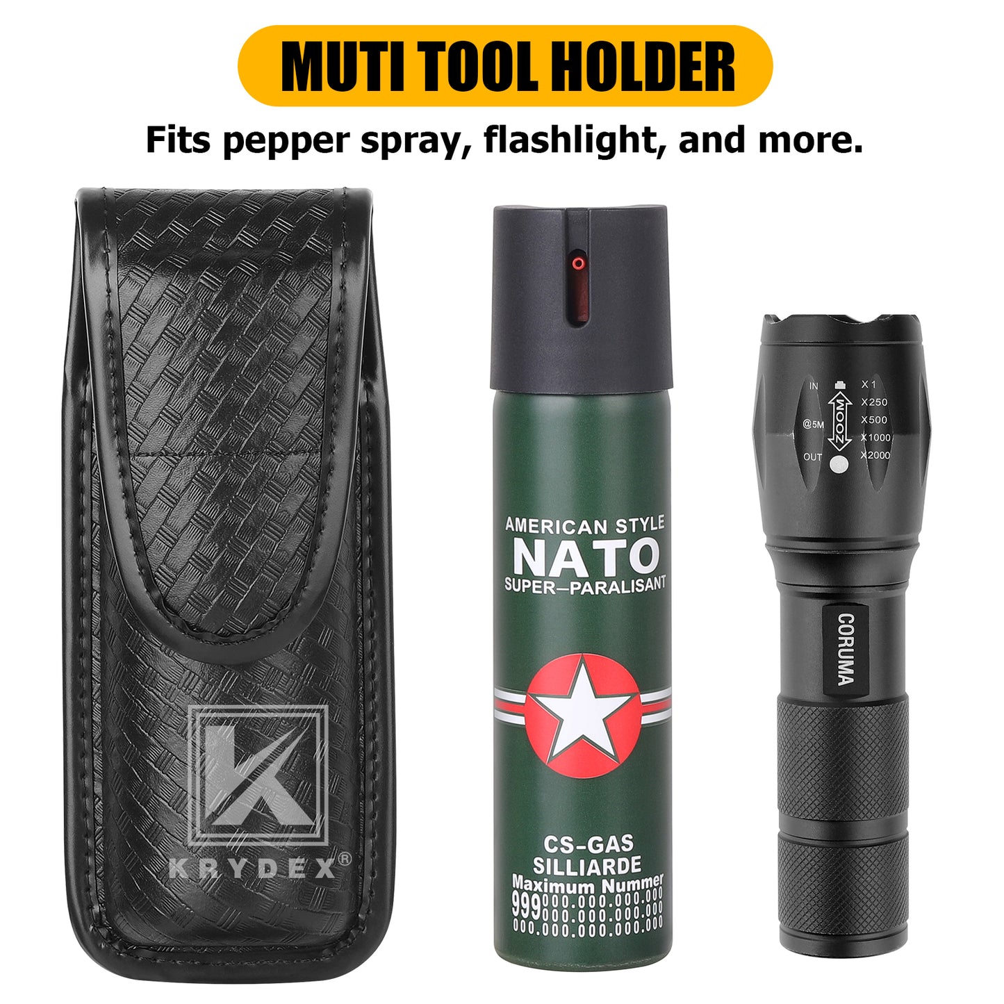 Krydex MK4 Pepper Spray Basket Weave Holder OC Spray Holster for Similar Size Canisters Pouch for Duty Belt Police Security Law Enforcement