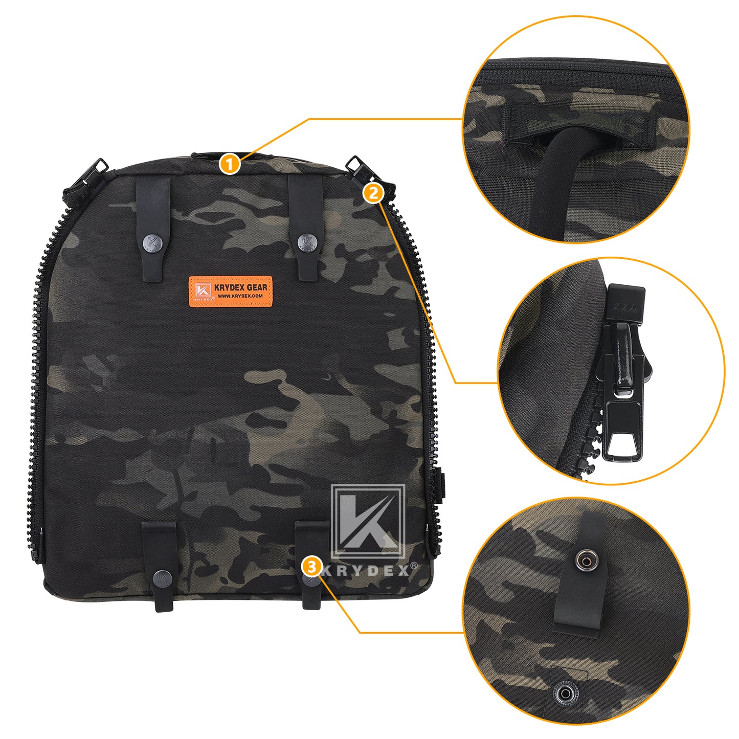 Krydex Tactical Zip-on Back Panel for Scarab Vest MOLLE Helmet Hydration Backpack