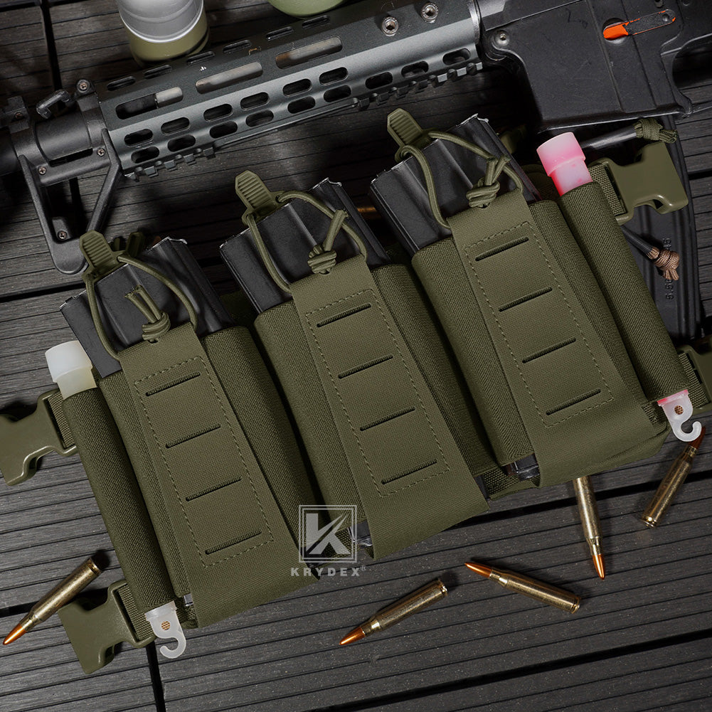 Krydex Tactical Chest Rig Triple Elastic 556 Magazine Pouch Placard GP Pouch Mini Drop Dangler Pouch