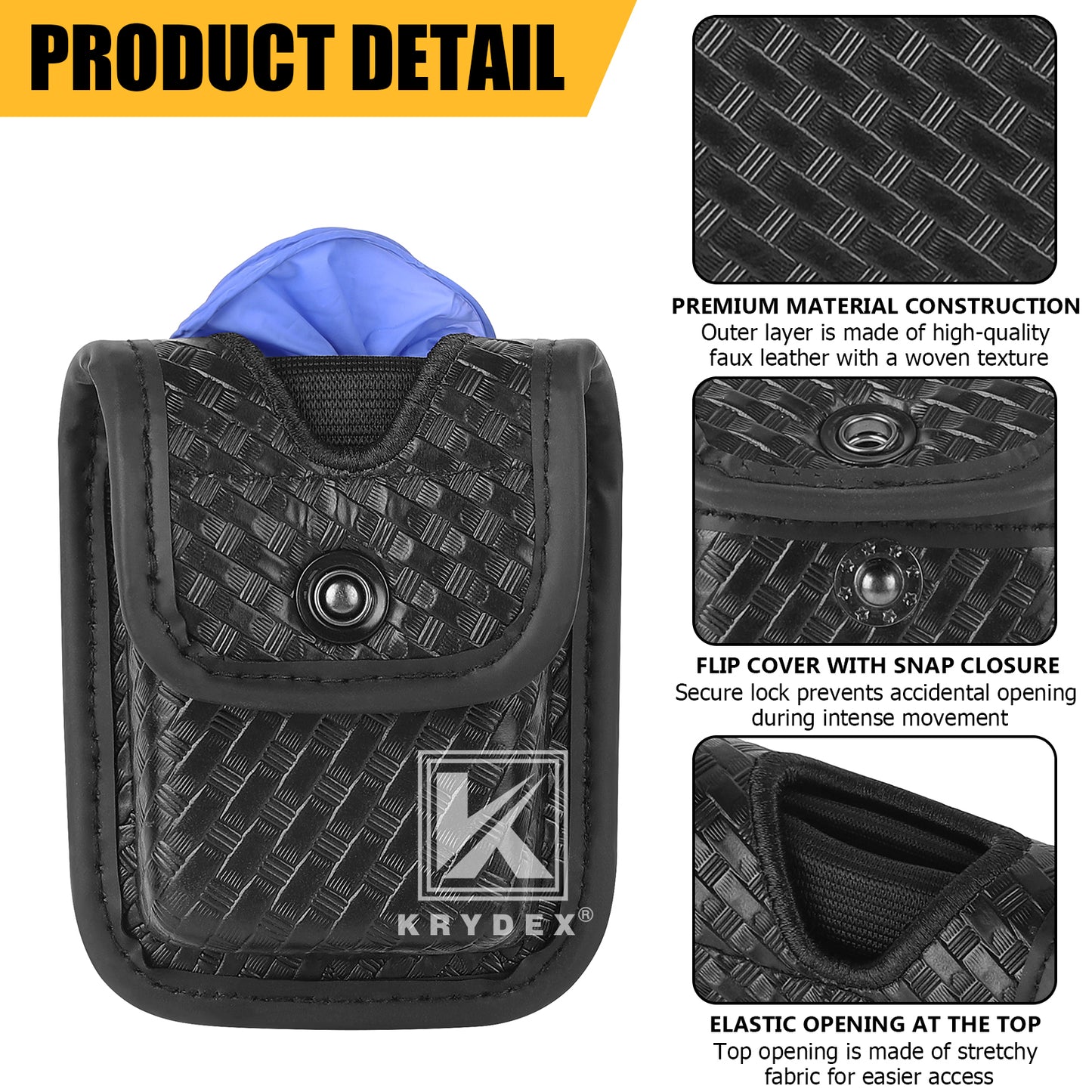 Krydex Glove Holder Basket Weave Molded Pager Pouch Latex Nitrile Disposable Gloves Pouch Fits 2" & 2.25" Duty Belt For Police Firefighter Law enforcement EMT Paramedic First Responders