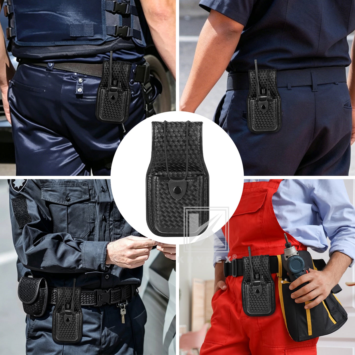 Krydex Basket Weave Radio Pouch for Duty Belt Universal Police Radio Walkie Talkies Holster for Security & Law Enforcement Fits 2" & 2.25" Belts For MT500 MT1000
