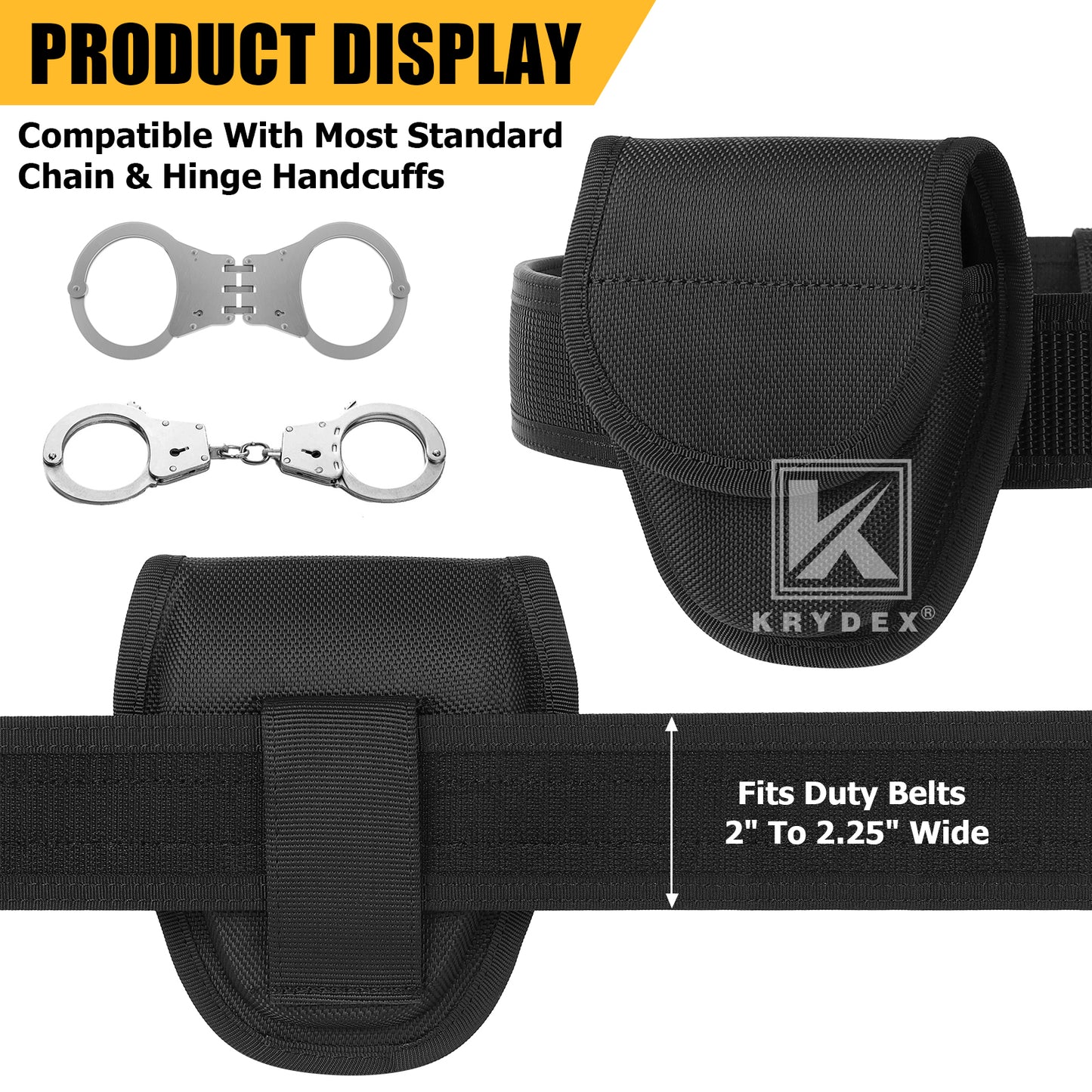 Krydex Hidden Snap Classic Handcuff Case Double Handcuff Pouch Fits 2” & 2.25” Duty Belt For Police Law Enforcement & Security Guard Equipment