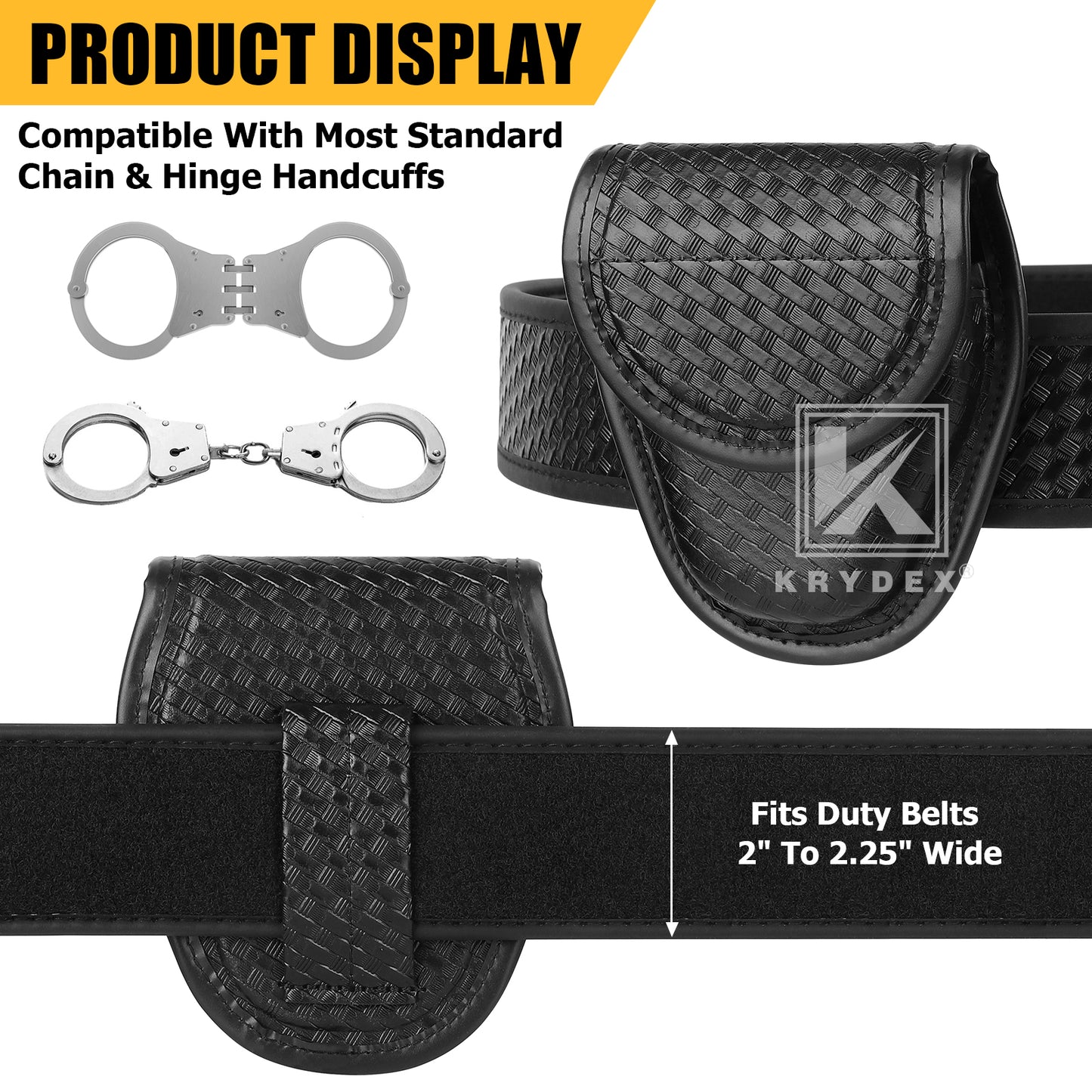 Krydex Hidden Snap Basket weave Handcuff Case Single Handcuff Pouch Fits 2” & 2.25” Duty Belt For Police Law Enforcement & Security Guard Equipment