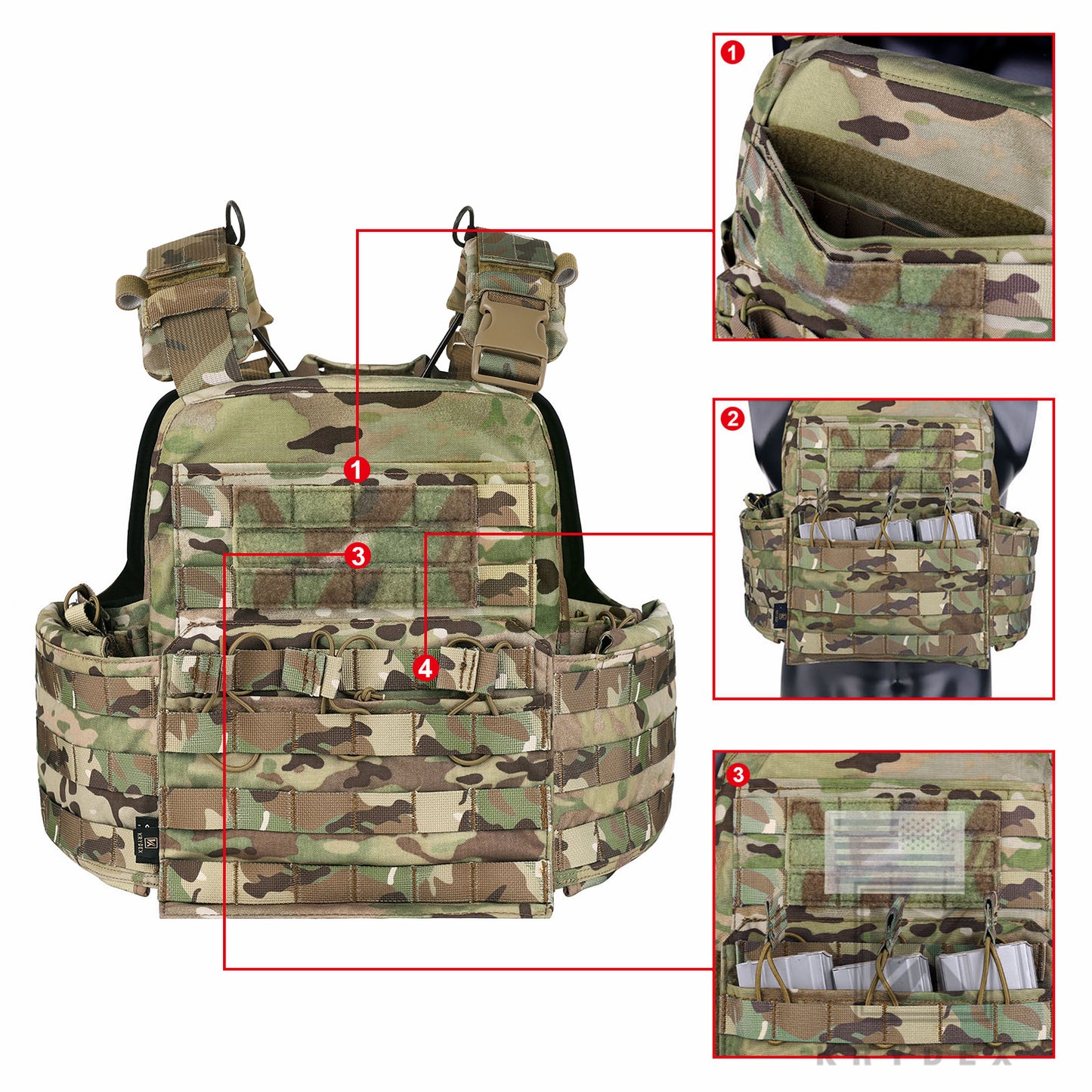 KRYDEX Tactical Plate Carrier Heavy Duty Modular MOLLE Vest