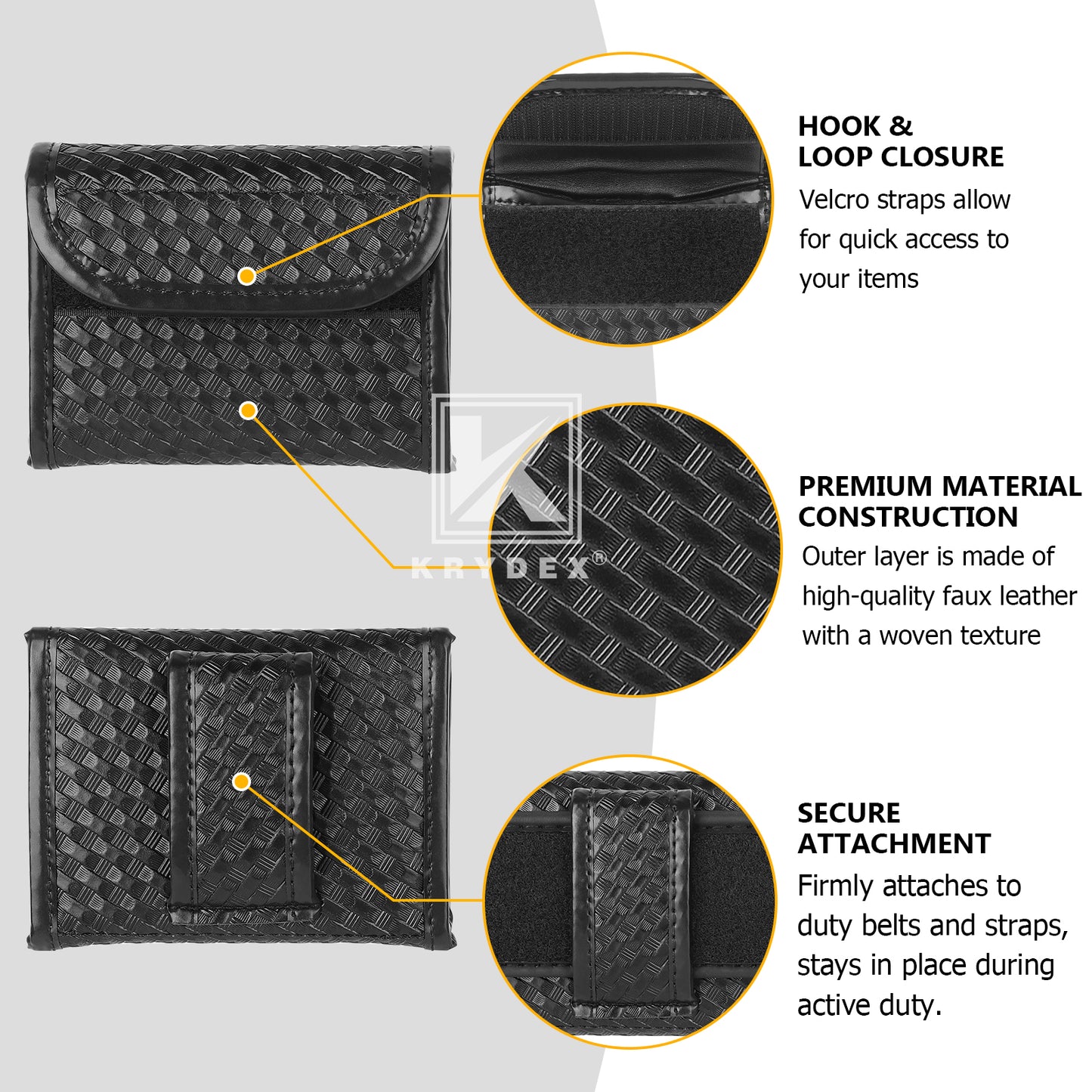 Krydex Flat Glove Holder Latex Nitrile Disposable Gloves Pouch Basket Weave Keeper Fits 2" & 2.25" Duty Belt For Police Firefighter Law enforcement EMT Paramedic First Responders