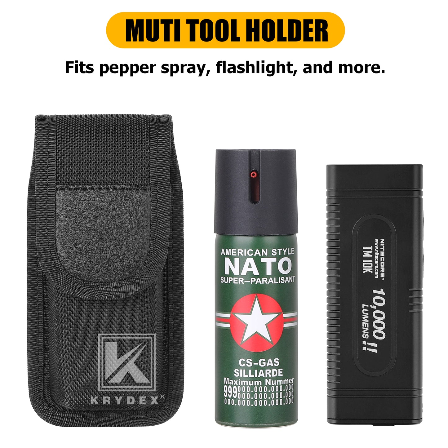 Krydex OC / MK3 Spray Holster OC MACE Pepper Spray Nylon Pouch Canister Flashlight Holder Multi-Tool Plier Pouch Fits 1.5" 1.75" 2" 2.25"  Duty Belt for Police Security LE Outdoor