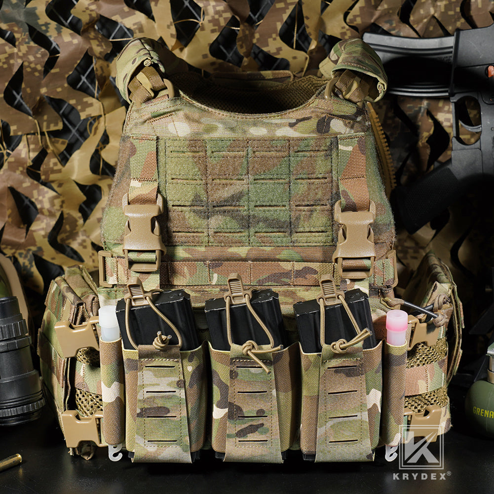 Krydex Tactical Triple Elastic 556 Magazine Pouch Placard GP Pouch Low-Profile Mag Holders for Chest Rig and Vest