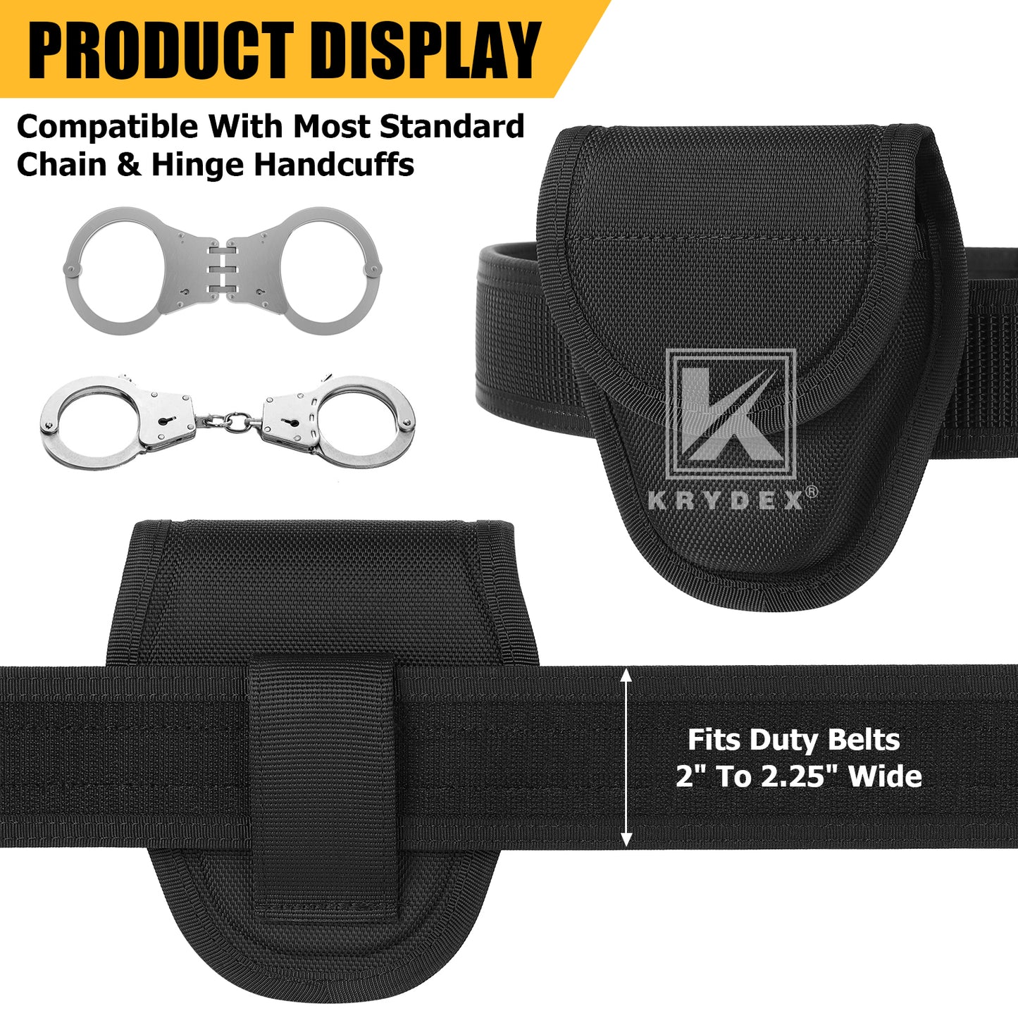 Krydex Hidden Snap Classic Handcuff Case Single Handcuff Pouch Fits 2” & 2.25” Duty Belt For Police Law Enforcement & Security Guard Equipment