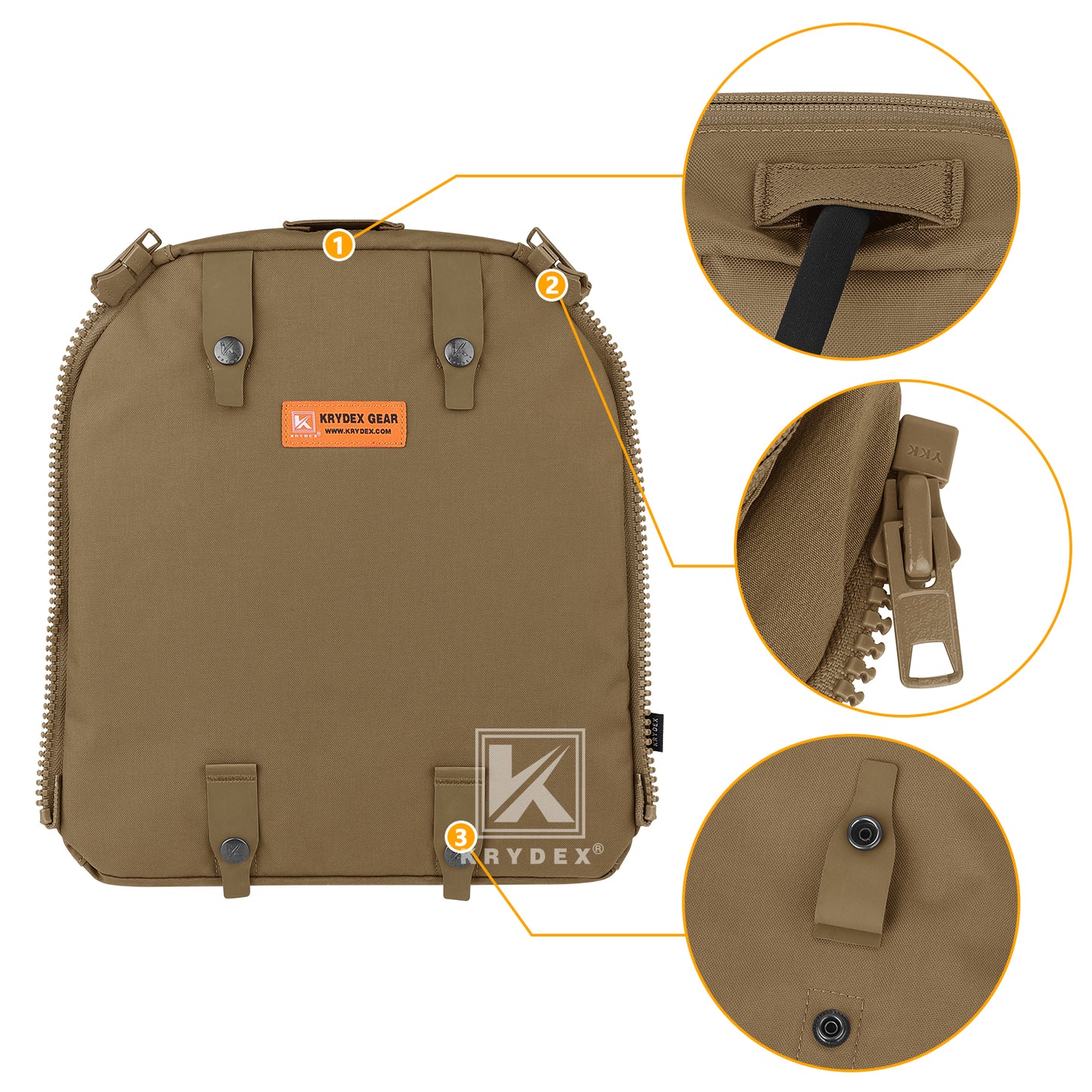 Krydex Tactical Zip-on Back Panel for Scarab Vest MOLLE Helmet Hydration Backpack