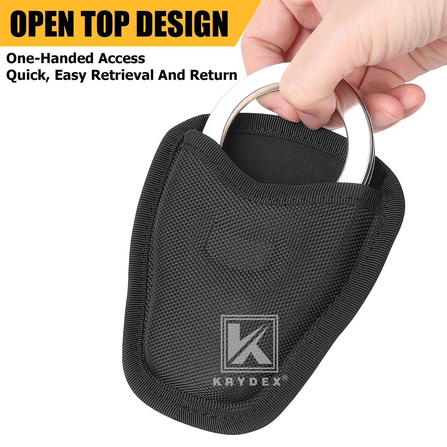 Krydex Open Top Handcuff Case Single Classic Handcuff Pouch Fits 2” & 2.25” Duty Belt For Police Law Enforcement & Security Guard Equipment
