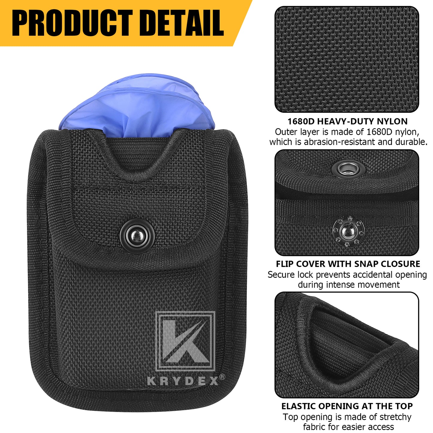 Krydex Glove Holder Nylon Molded Pager Pouch Latex Nitrile Disposable Gloves Pouch Fits 2" & 2.25" Duty Belt For Police Firefighter Law enforcement EMT Paramedic First Responders