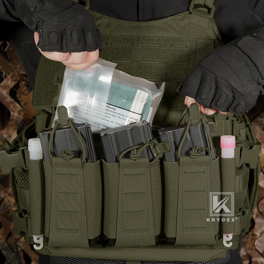 Krydex Tactical Triple Elastic 556 Magazine Pouch Placard GP Pouch Low-Profile Mag Holders for Chest Rig and Vest