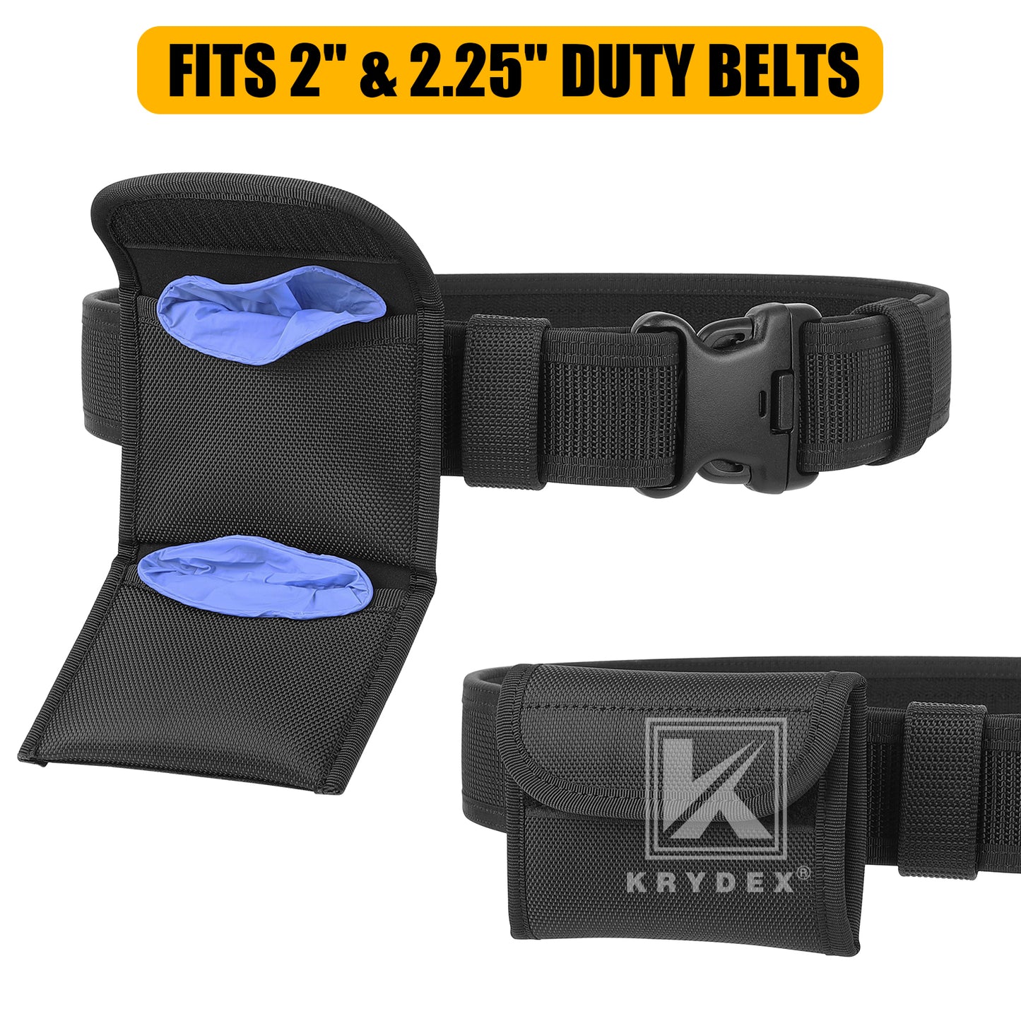 Krydex Flat Glove Holder Latex Nitrile Disposable Gloves Nylon Pouch Fits 2" & 2.25" Duty Belt For Police Firefighter Law enforcement EMT Paramedic First Responders