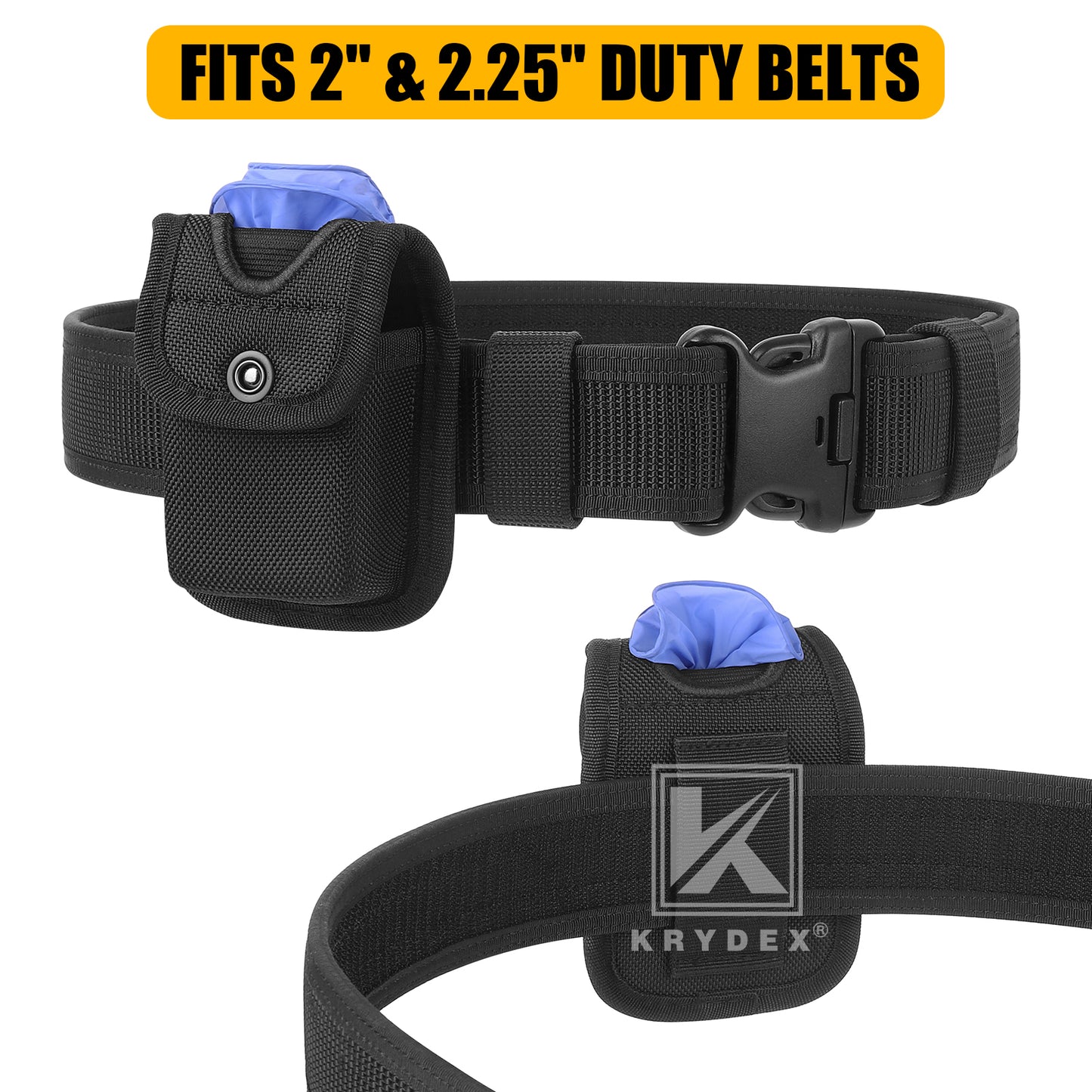 Krydex Glove Holder Nylon Molded Pager Pouch Latex Nitrile Disposable Gloves Pouch Fits 2" & 2.25" Duty Belt For Police Firefighter Law enforcement EMT Paramedic First Responders