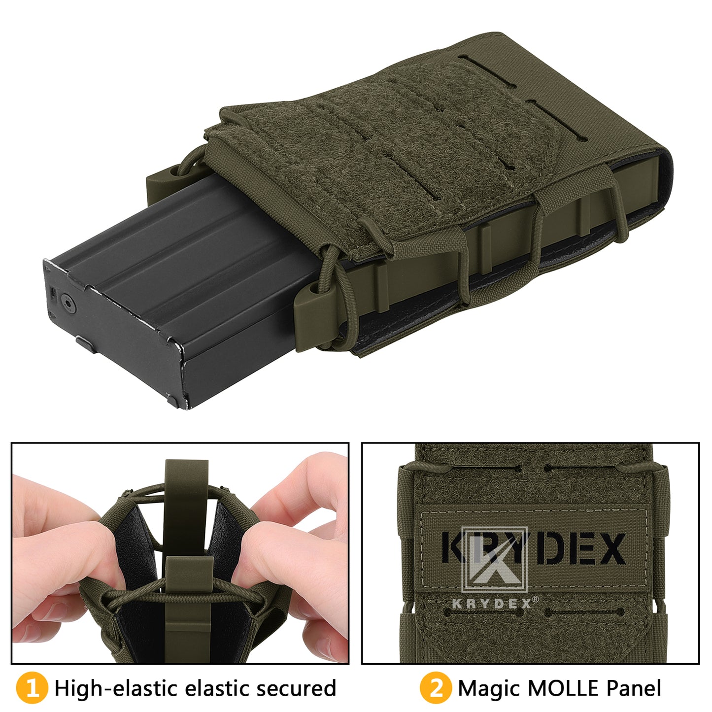 Krydex Tactical 556 Magazine Pouch Open Top Rifle Mag Carrier Rapid Access MOLLE Compatible