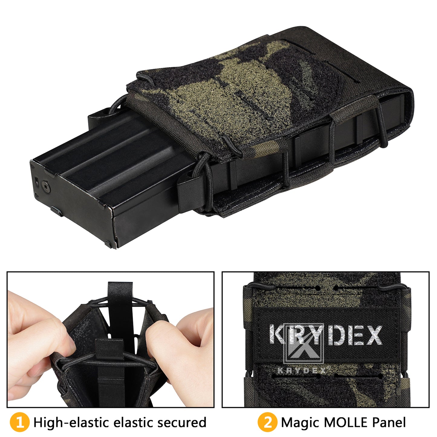 Krydex Tactical 556 Magazine Pouch Open Top Rifle Mag Carrier Rapid Access MOLLE Compatible