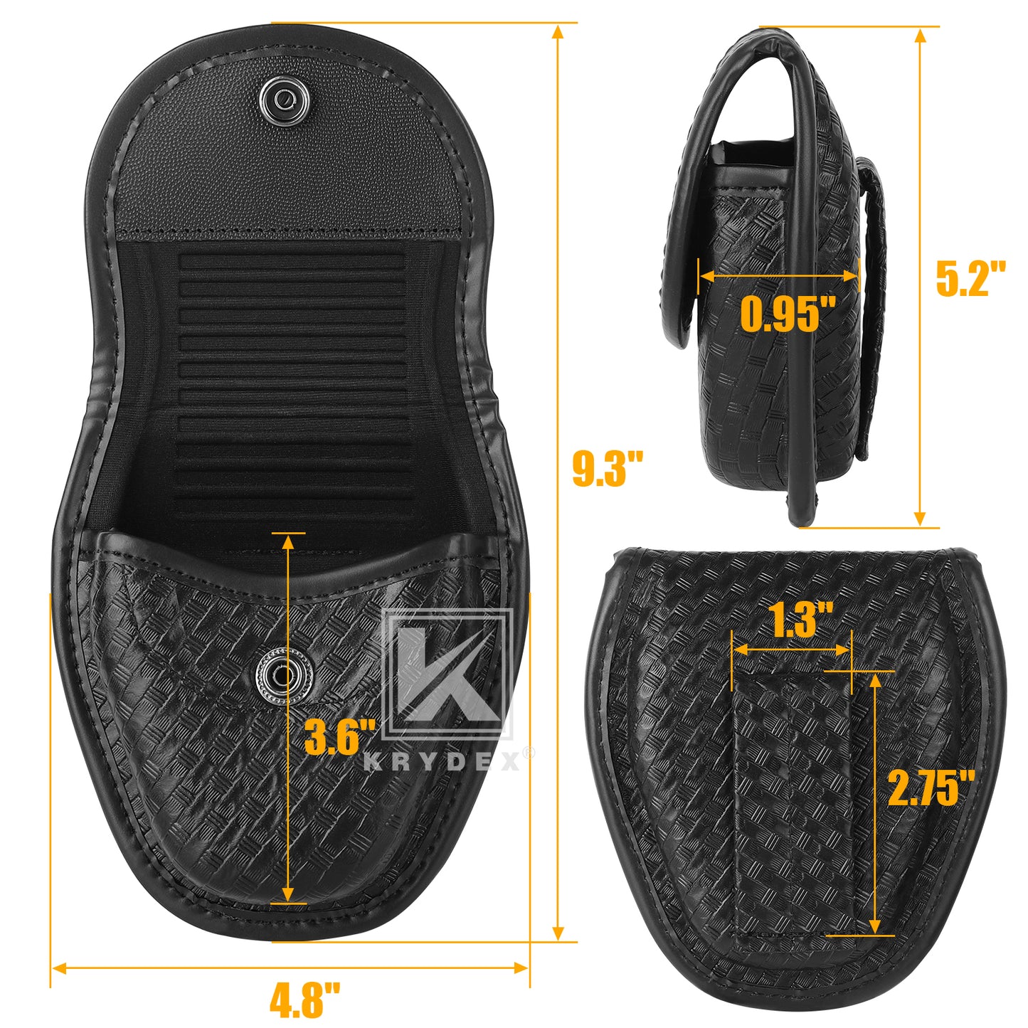 Krydex Double Hidden Snap Basket weave Handcuff Case Pouch Fits 2” & 2.25” Duty Belt For Police Law Enforcement & Security Guard Equipment